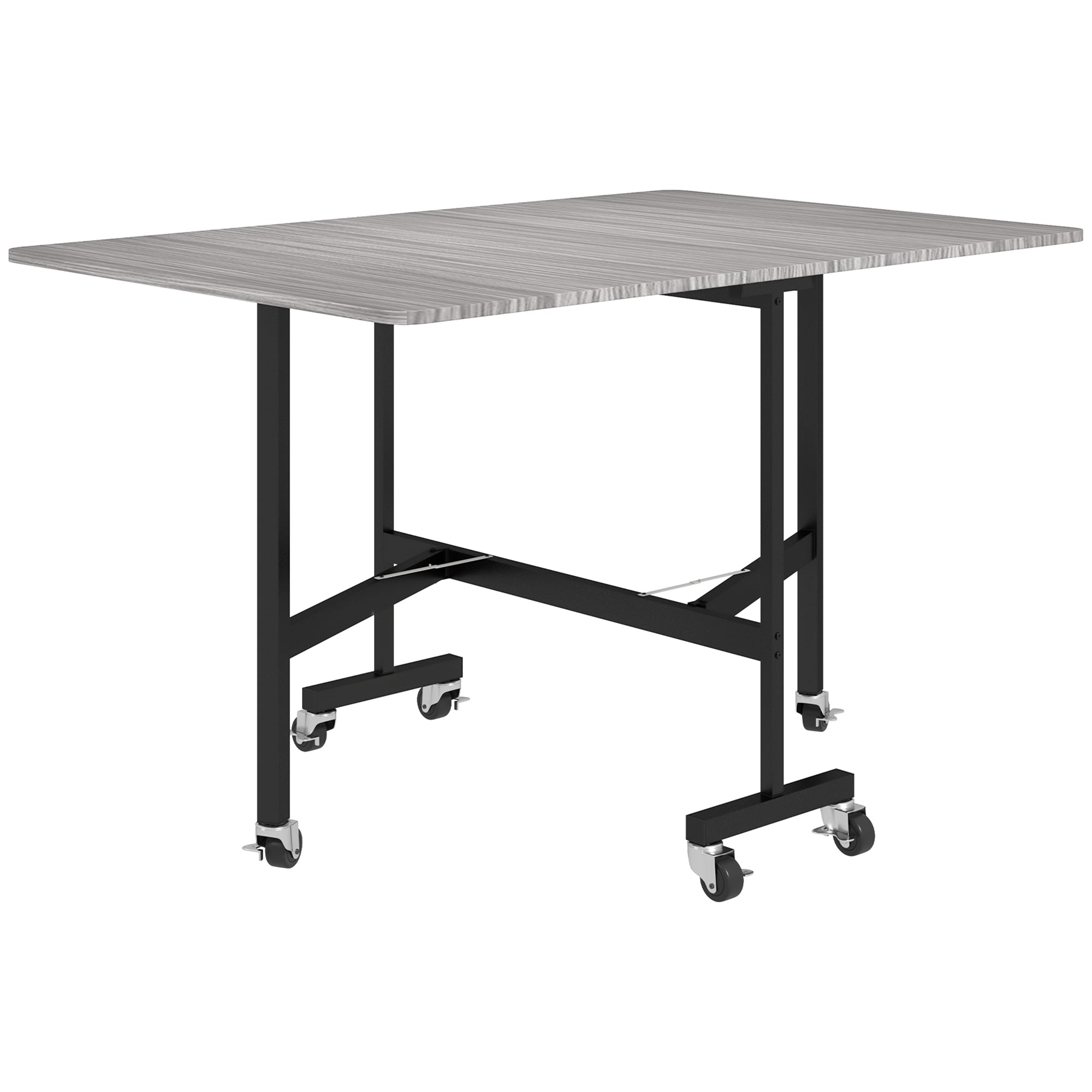 HOMCOM Mobile Drop Leaf Table, Folding Dining Table with 6 Wheels & Brakes, Kitchen Table for Small Spaces, Grey - North Peak Garden Furniture