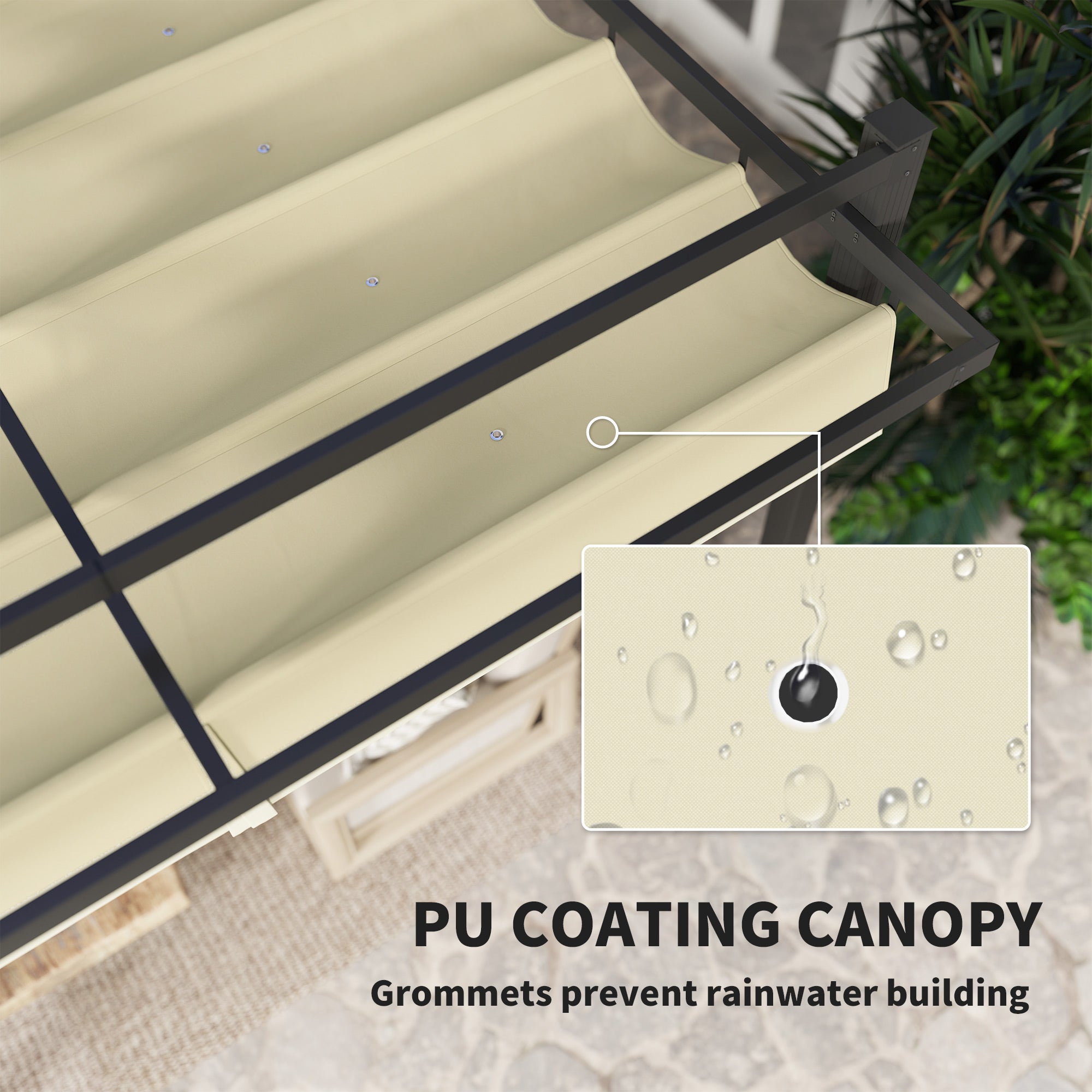 Outsunny 3 x 3m Aluminium Pergola, with Retractable Roof - Grey/Khaki - North Peak Garden Furniture