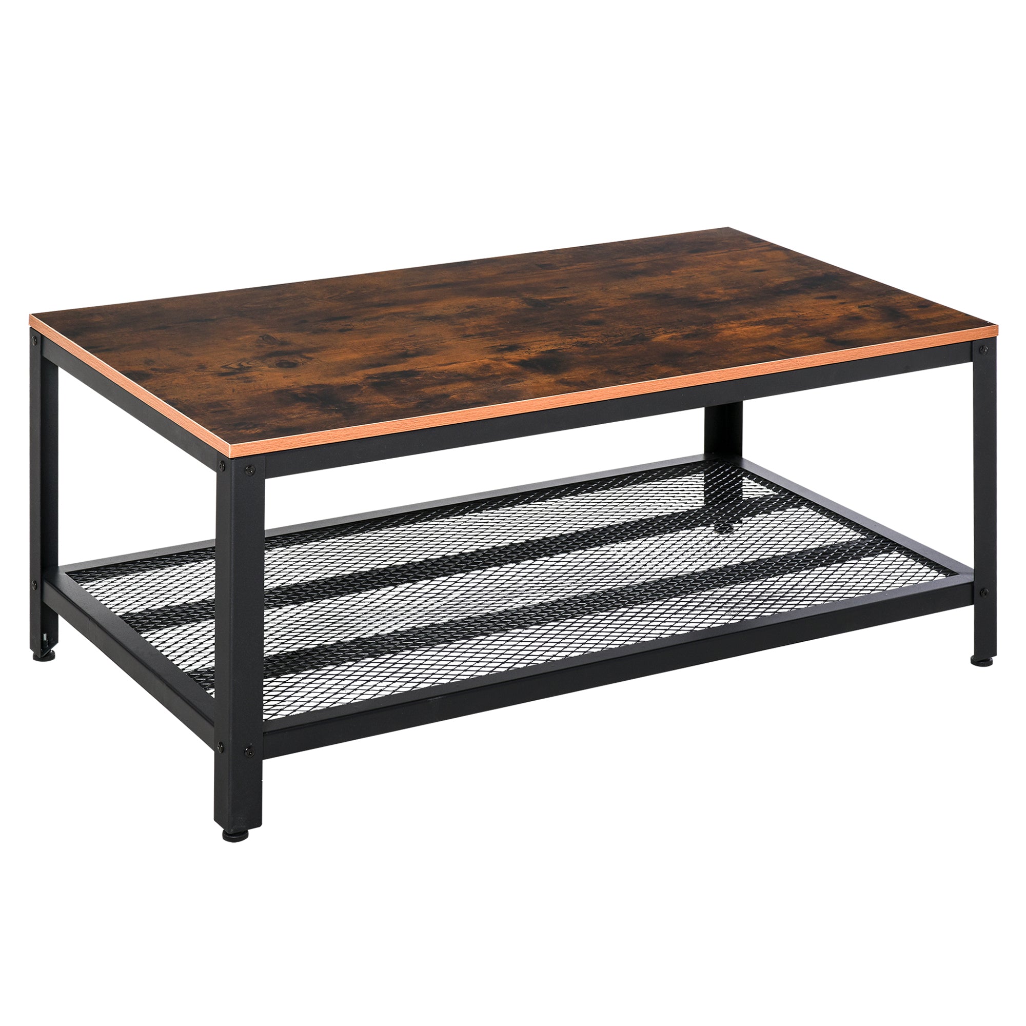 HOMCOM Coffee Table Industrial Side Table Living Room Table with Storage Shelf and Metal Frame for Home Office, 106L x 60W x 45Hcm - North Peak Garden Furniture