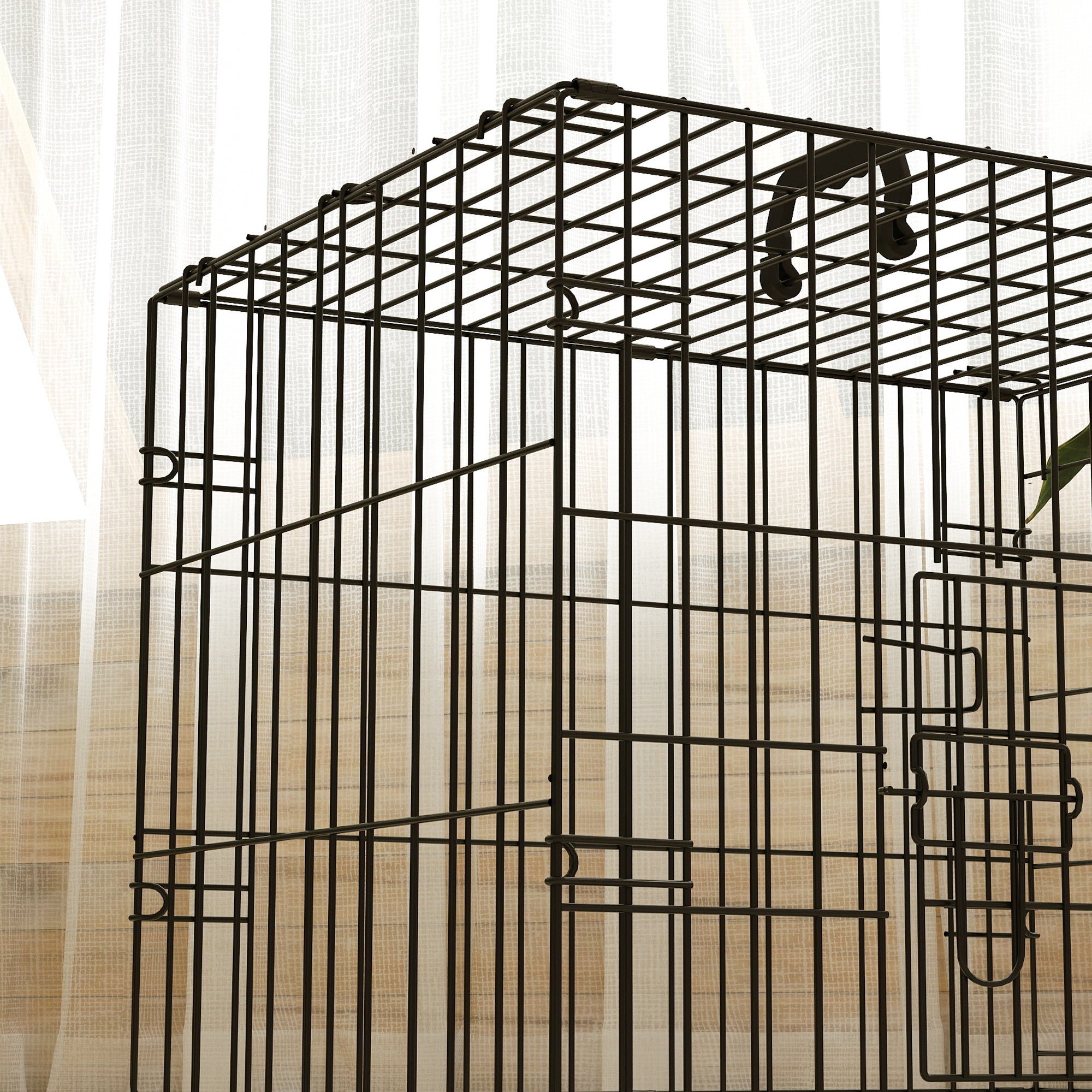 PawHut Dog Crate with 2 Doors with Tray, Soft Cushion, Foldable Metal Dog Cage for Extra Small Dogs, 60 x 40 x 50, Black - North Peak Garden Furniture