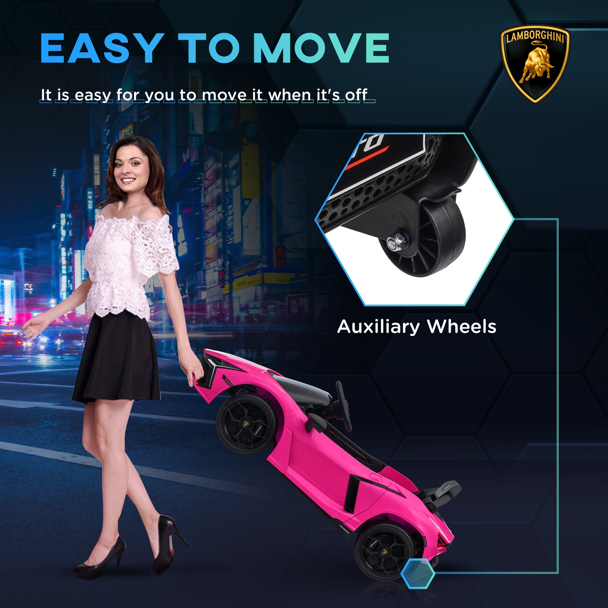 AIYAPLAY Lamborghini Revuelto Licensed 12V Ride on Car w/ Butterfly Doors, Transport Wheels, Suspension, Remote Control, Pink - North Peak Garden Furniture