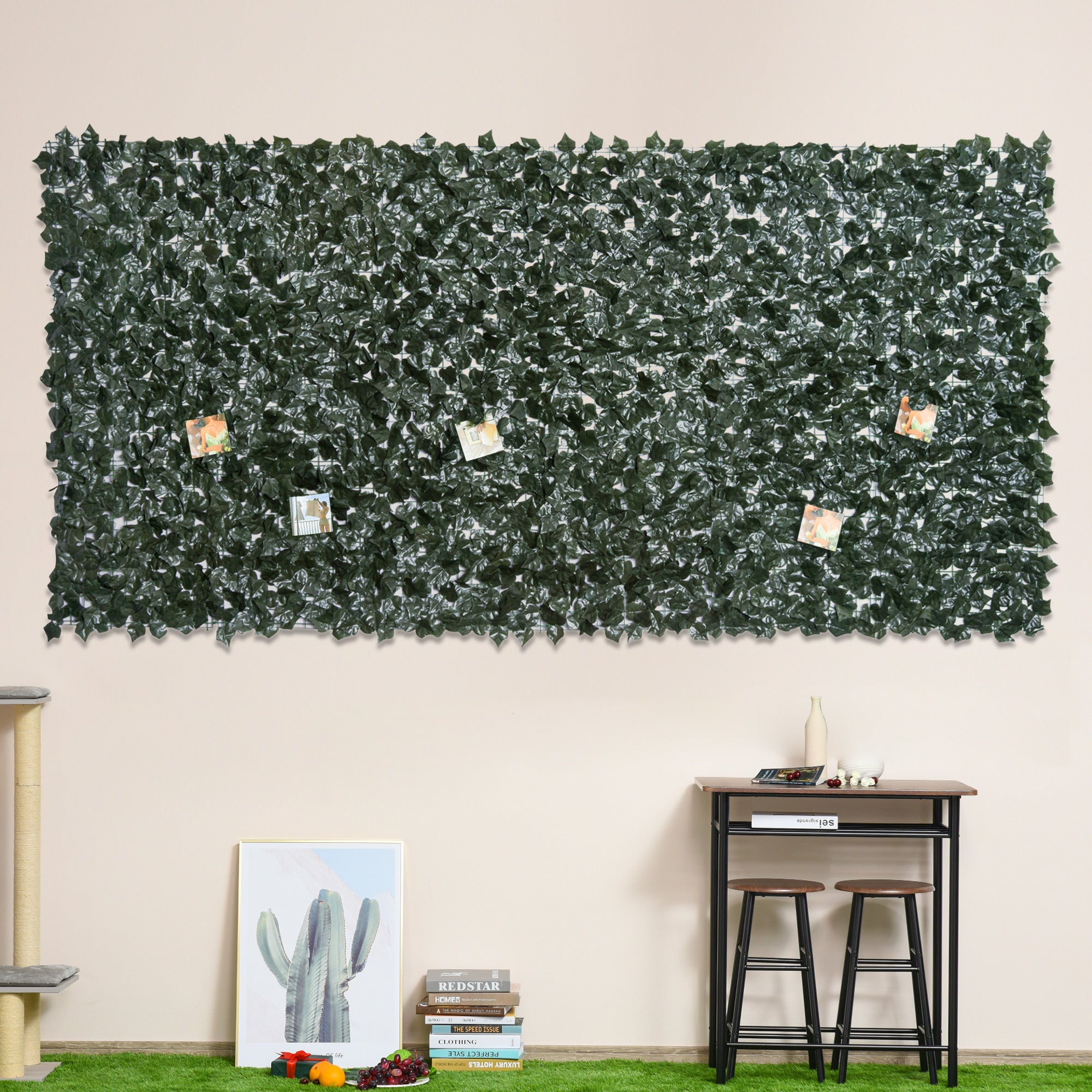 Outsunny Set of Two Artificial Leaf Hedge Screen Privacy Fence Panel for Garden Outdoor Indoor Decor, Dark Green, 3 x 1.5 m - North Peak Garden Furniture