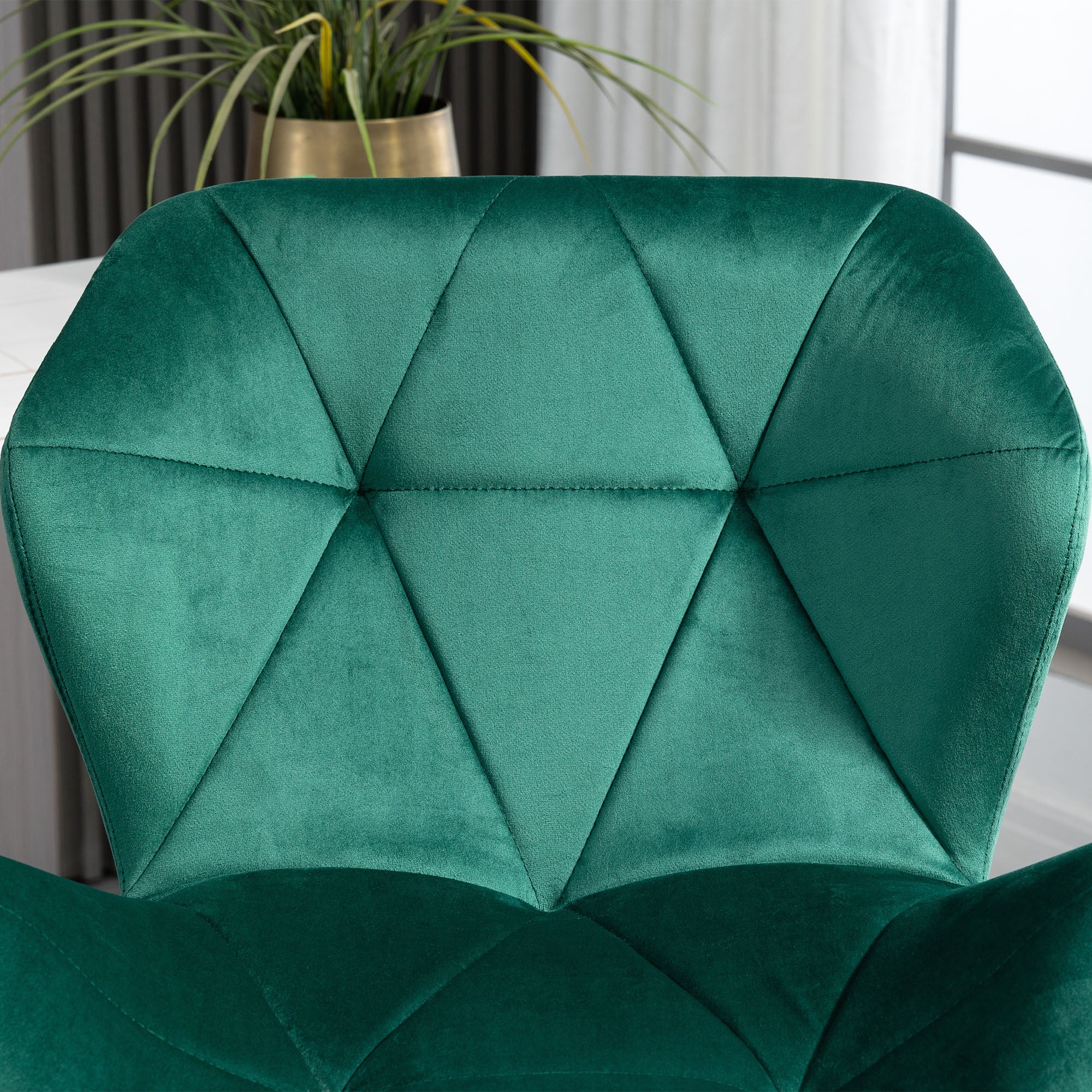 HOMCOM Bar Stools Set Of 2, Luxurious Velvet-Touch Barstools with Metal Frame Footrest Round Base Triangle Indenting Moulded Seat Adjustable Height Swivel Green - North Peak Garden Furniture