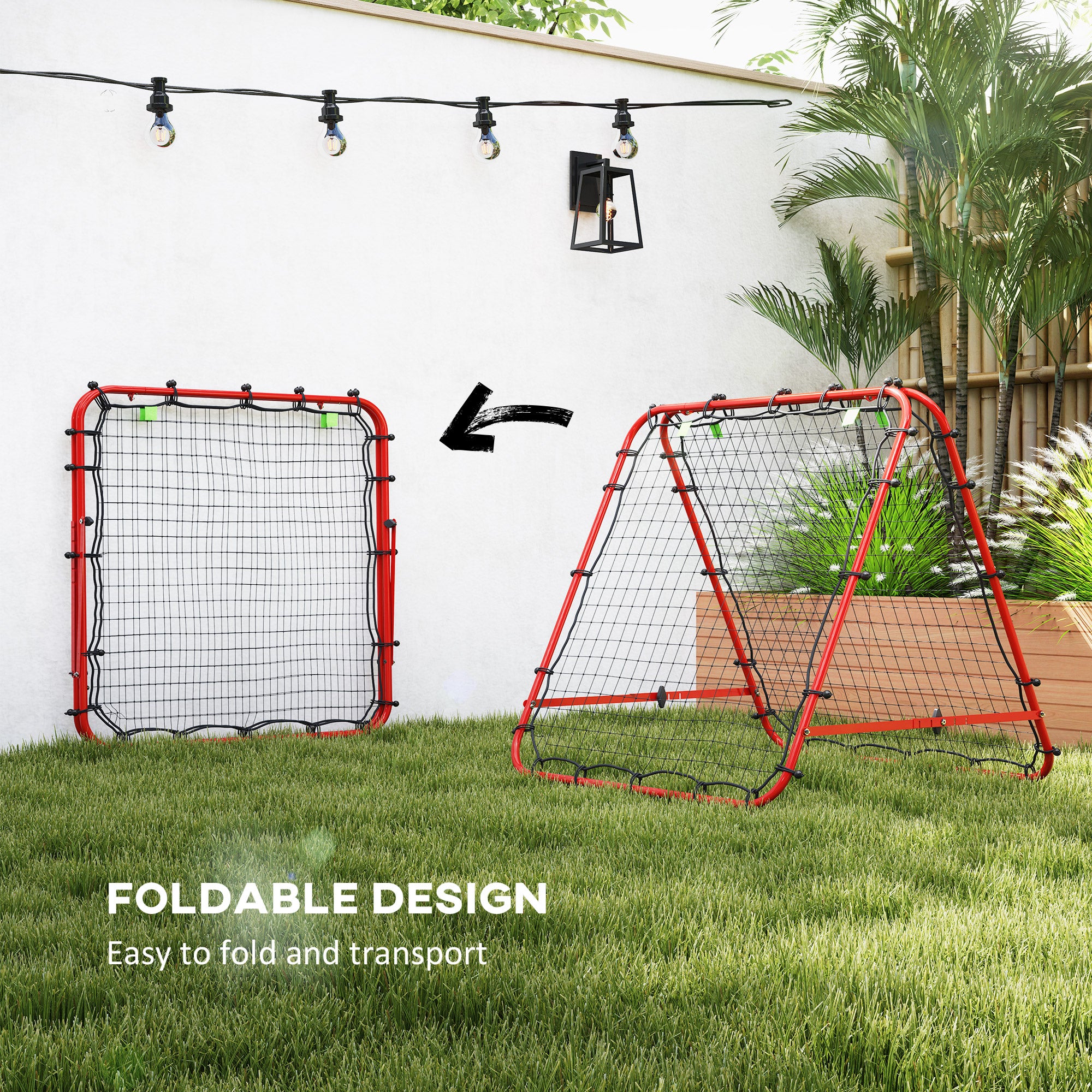 HOMCOM Double Sided Football Rebounder Net, Football Rebound Goal with 5 Adjustable Angles, Red