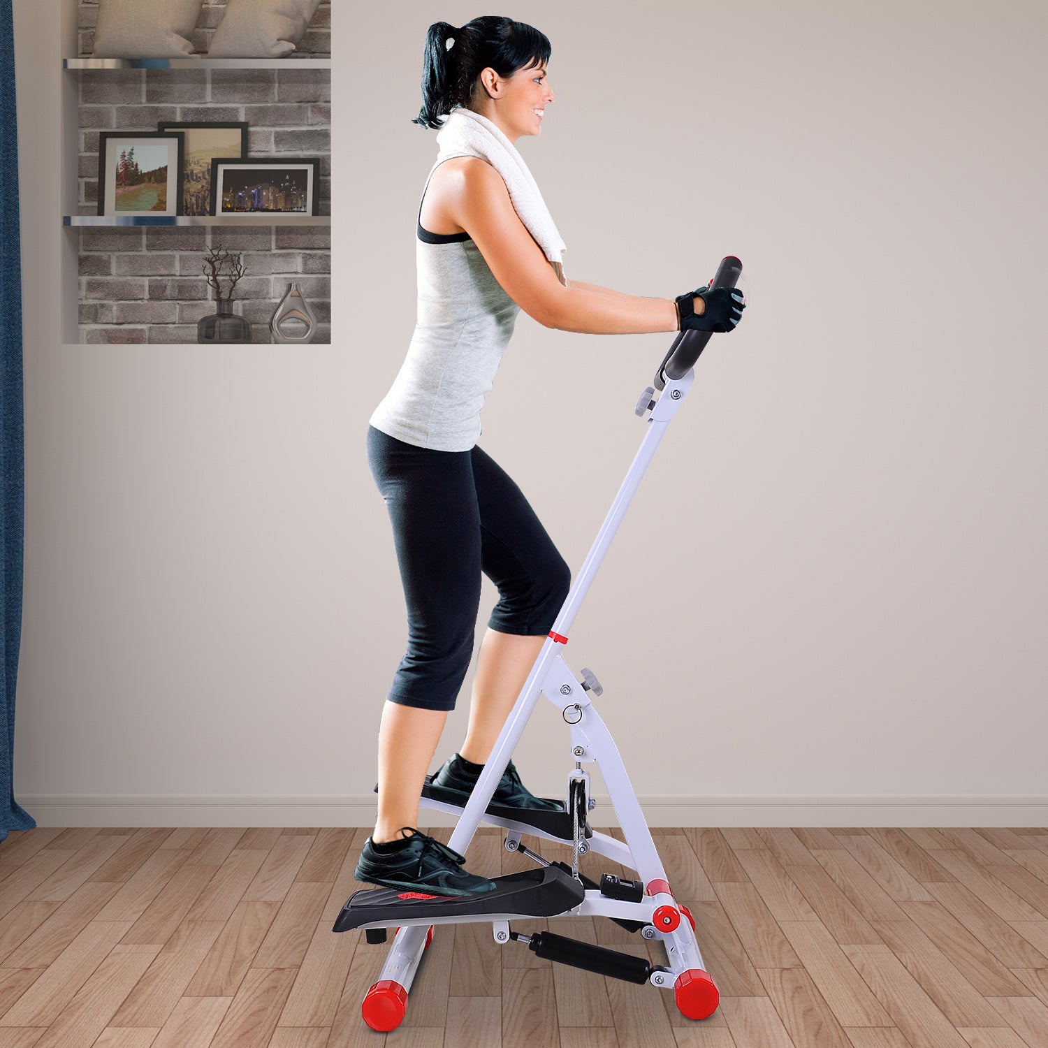 HOMCOM Foldable Step Machine, Height Adjustable Stepper w/ LCD Display and Handlebar, Twister Steppers for Exercise Workout Home Gym Office - North Peak Garden Furniture