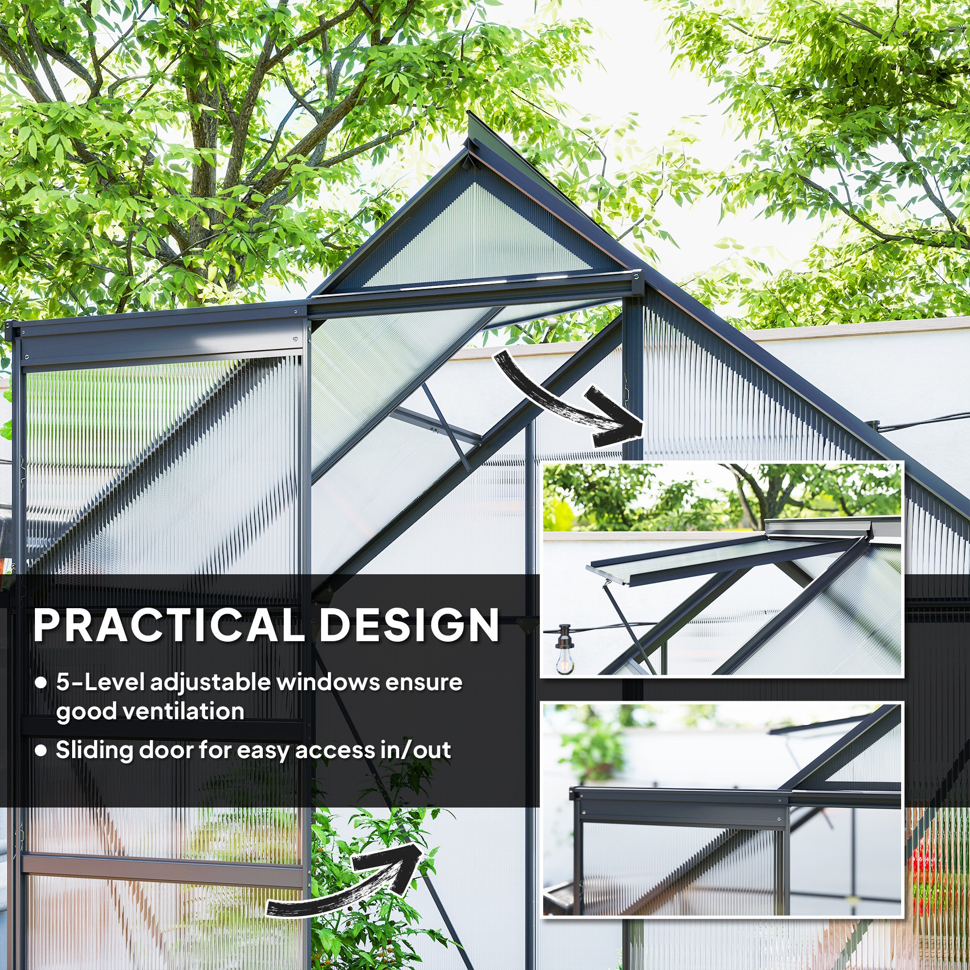 Outsunny 192.5 x 131cm Walk-In Polycarbonate Greenhouse - North Peak Garden Furniture