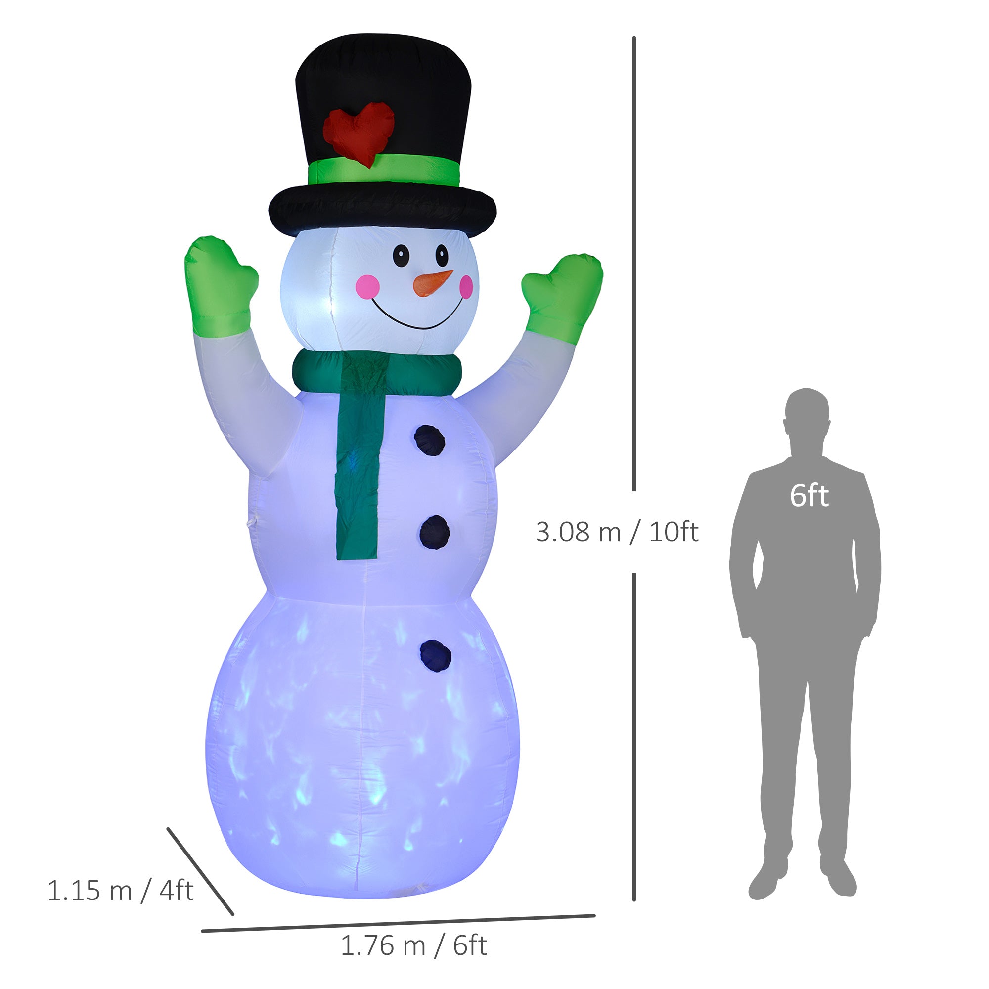 Outsunny 10ft Inflatable Snowman Christmas Decoration, with Accessories