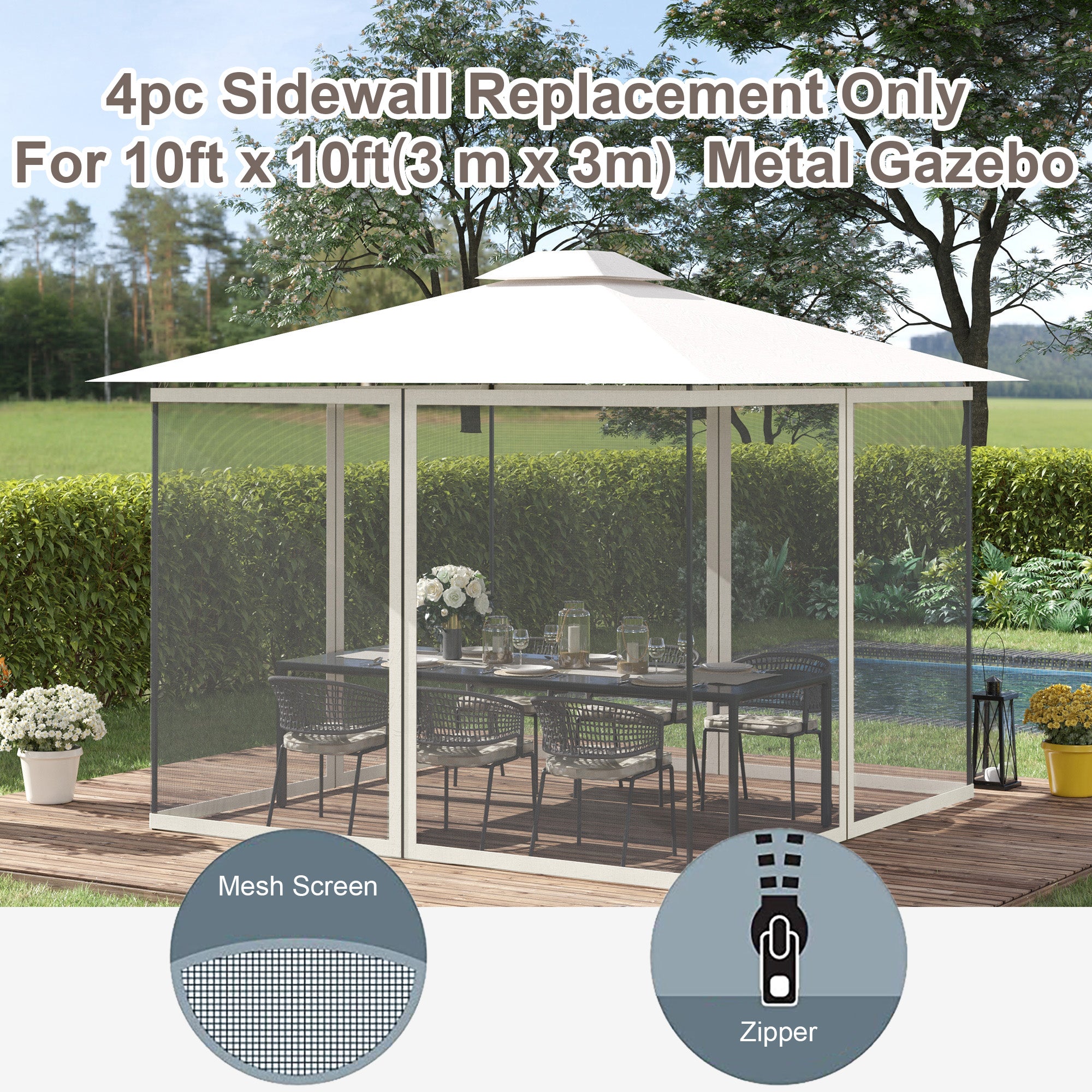Outsunny 302 x 207cm Universal Replacement Mesh Sidewall Netting for Gazebos and Canopy Tents, (Sidewall Only) White - North Peak Garden Furniture
