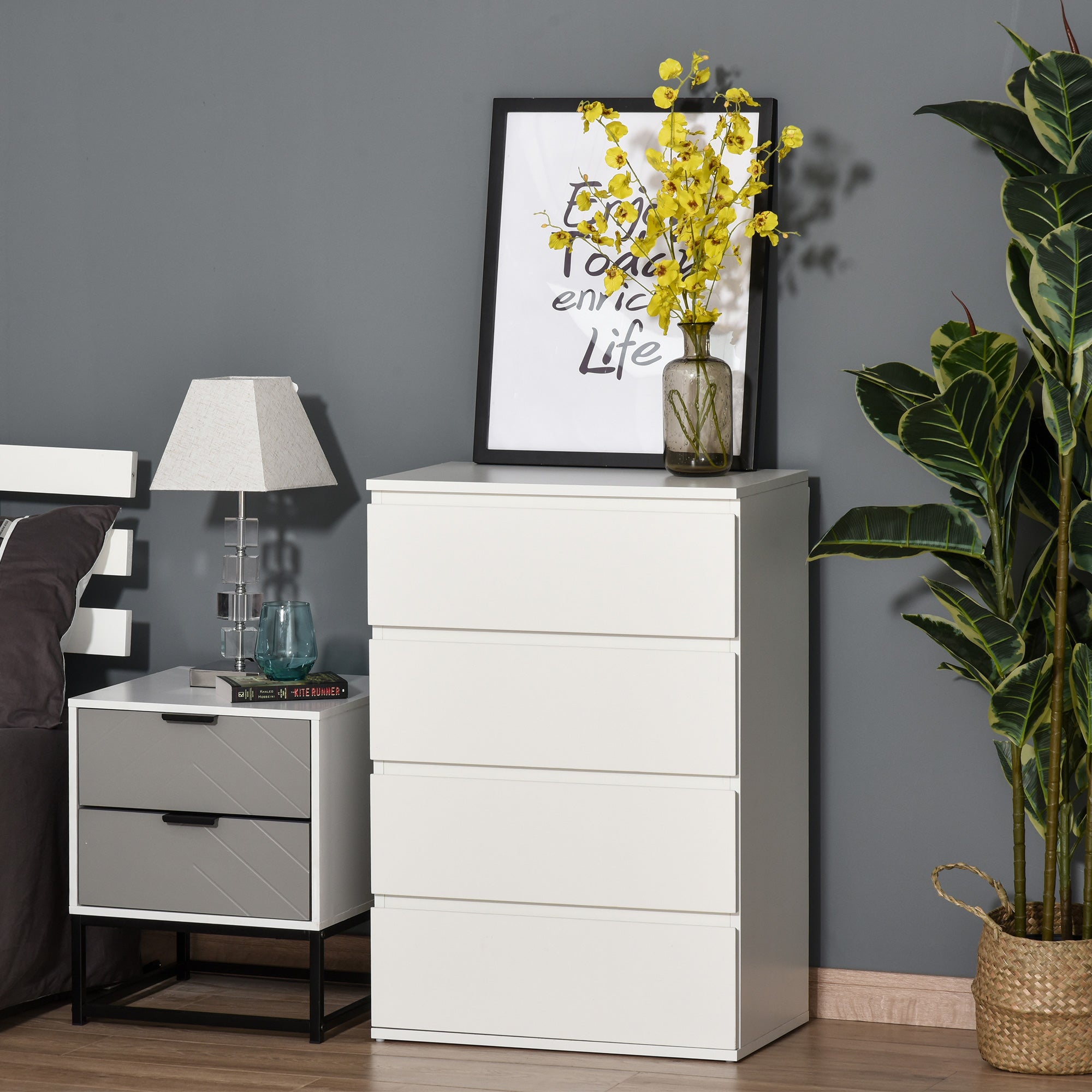 HOMCOM Chest of Drawers: 4-Drawer Storage Cabinet, White Tower Cupboard for Bedroom & Living Room