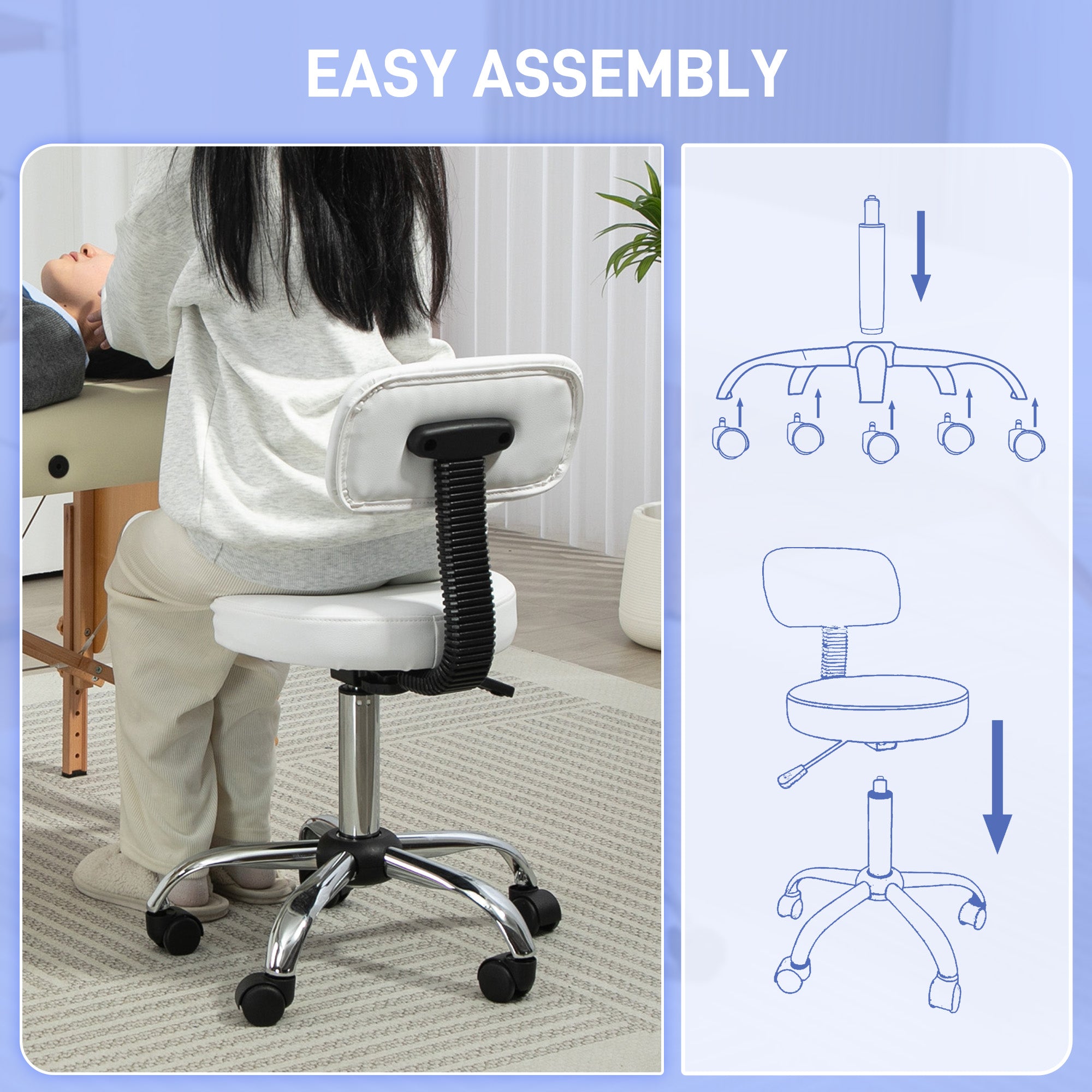 HOMCOM 360° Swivel Seat Salon Stool - White - North Peak Garden Furniture