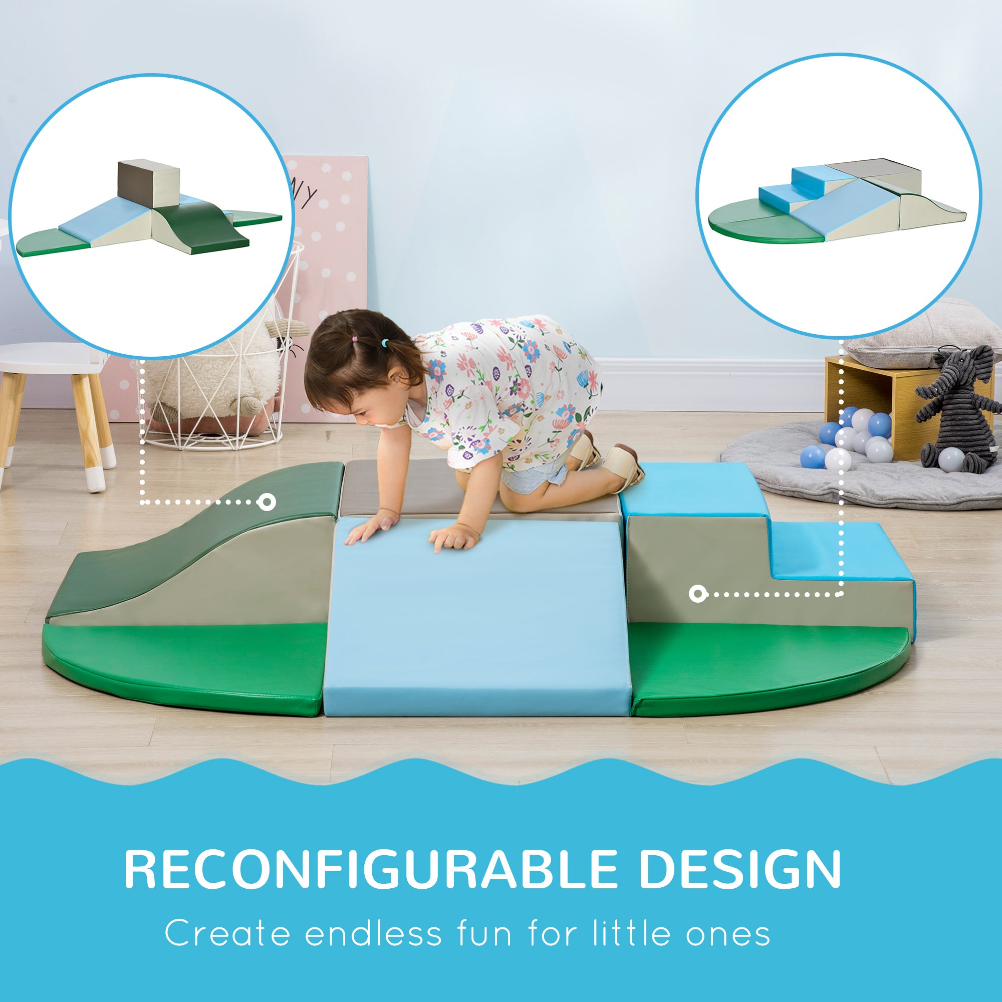 HOMCOM 6 Piece Soft Play Equipment for Kids Climb and Crawl, Multicoloured - North Peak Garden Furniture