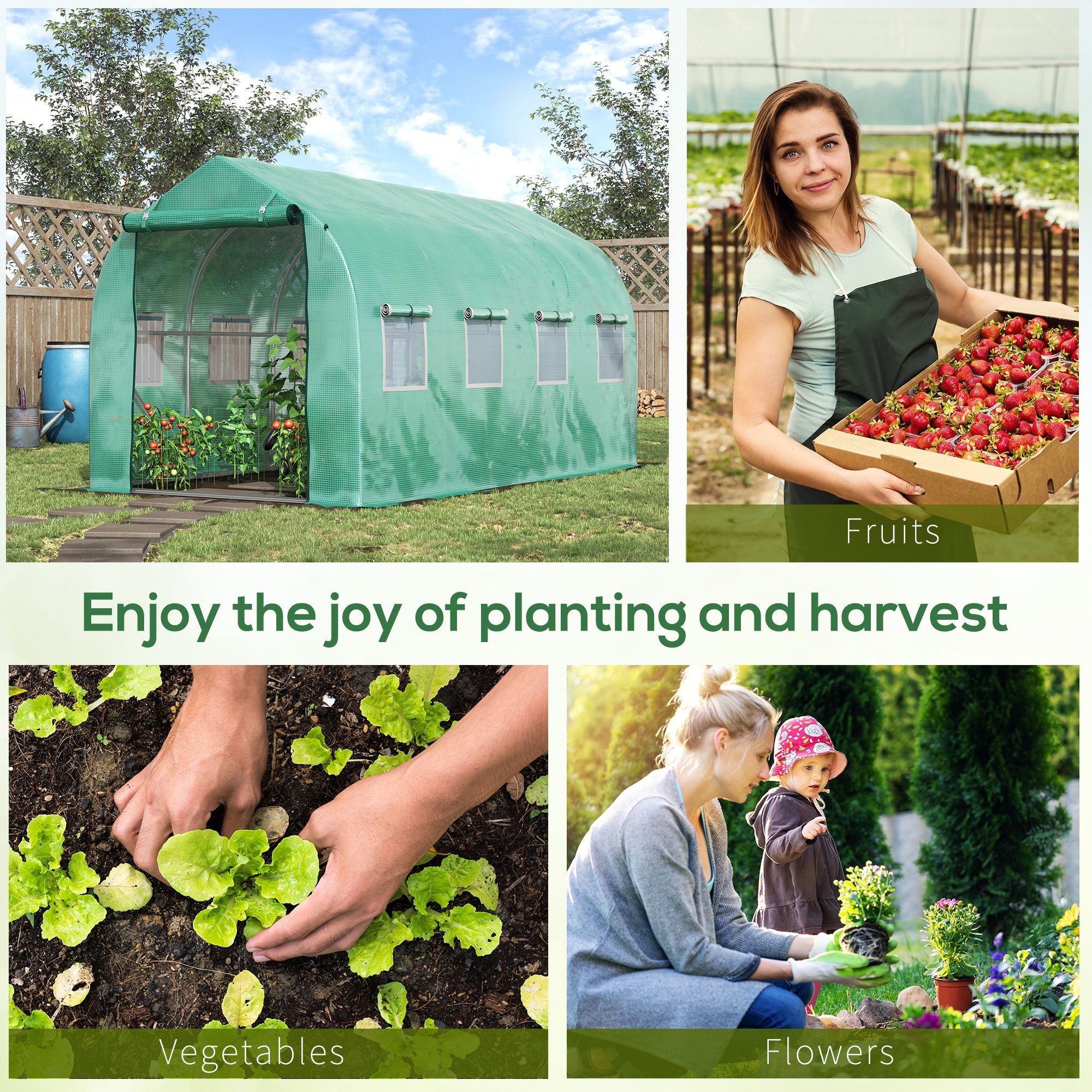 Outsunny Polytunnel Greenhouse with Windows and Door, Walk in Greenhouse for Garden, Backyard (4 x 2 M) - North Peak Garden Furniture