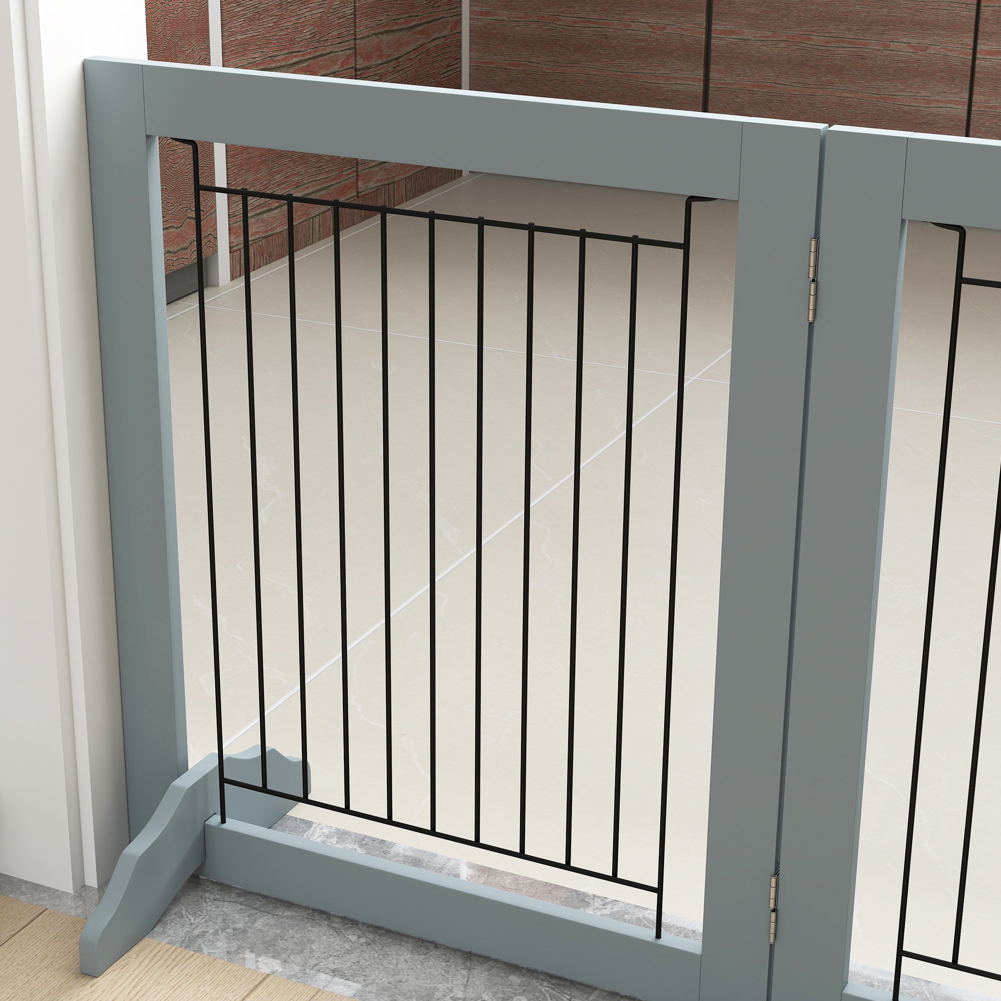 PawHut Foldable Pet Gate, with Three Panels & Two Support Feet - Grey - North Peak Garden Furniture