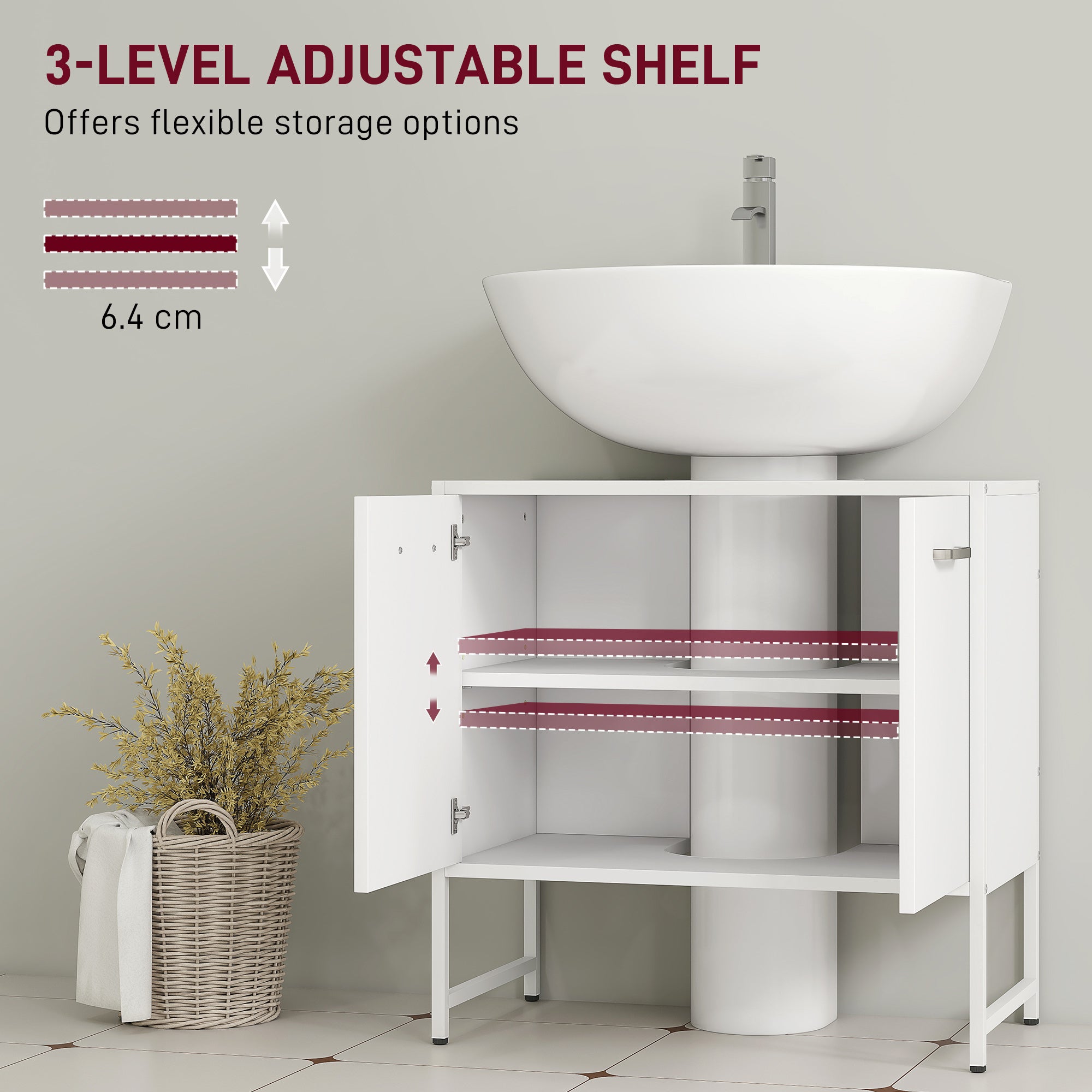 HOMCOM Bathroom Vanity Unit, Under Sink Storage Cabinet with Soft-Close Doors for Basin without or with Pedestal, White - North Peak Garden Furniture