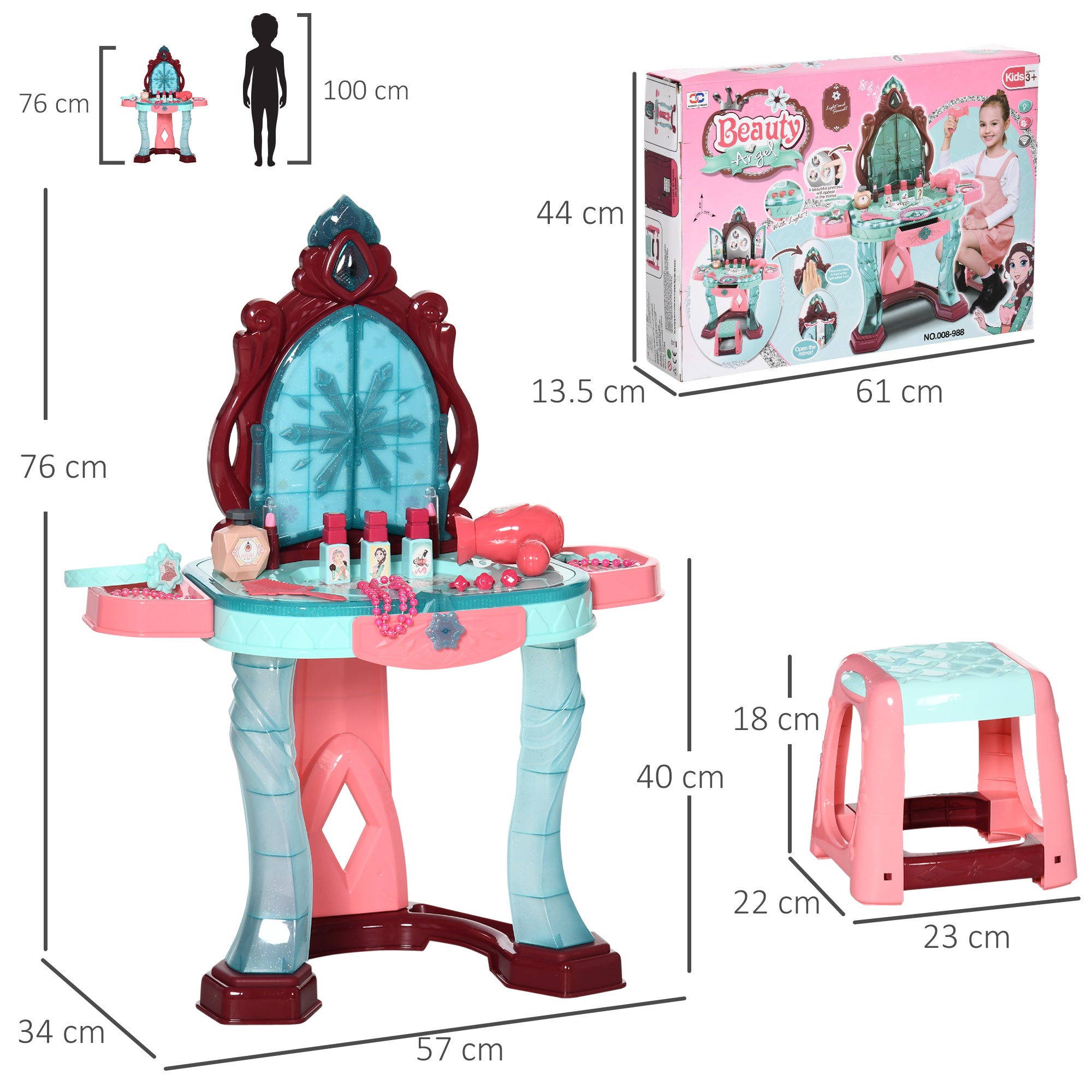 AIYAPLAY 31 Piece Kids Dressing Playset, with Magical Princess Mirror, Light and Sound - Pink and Blue