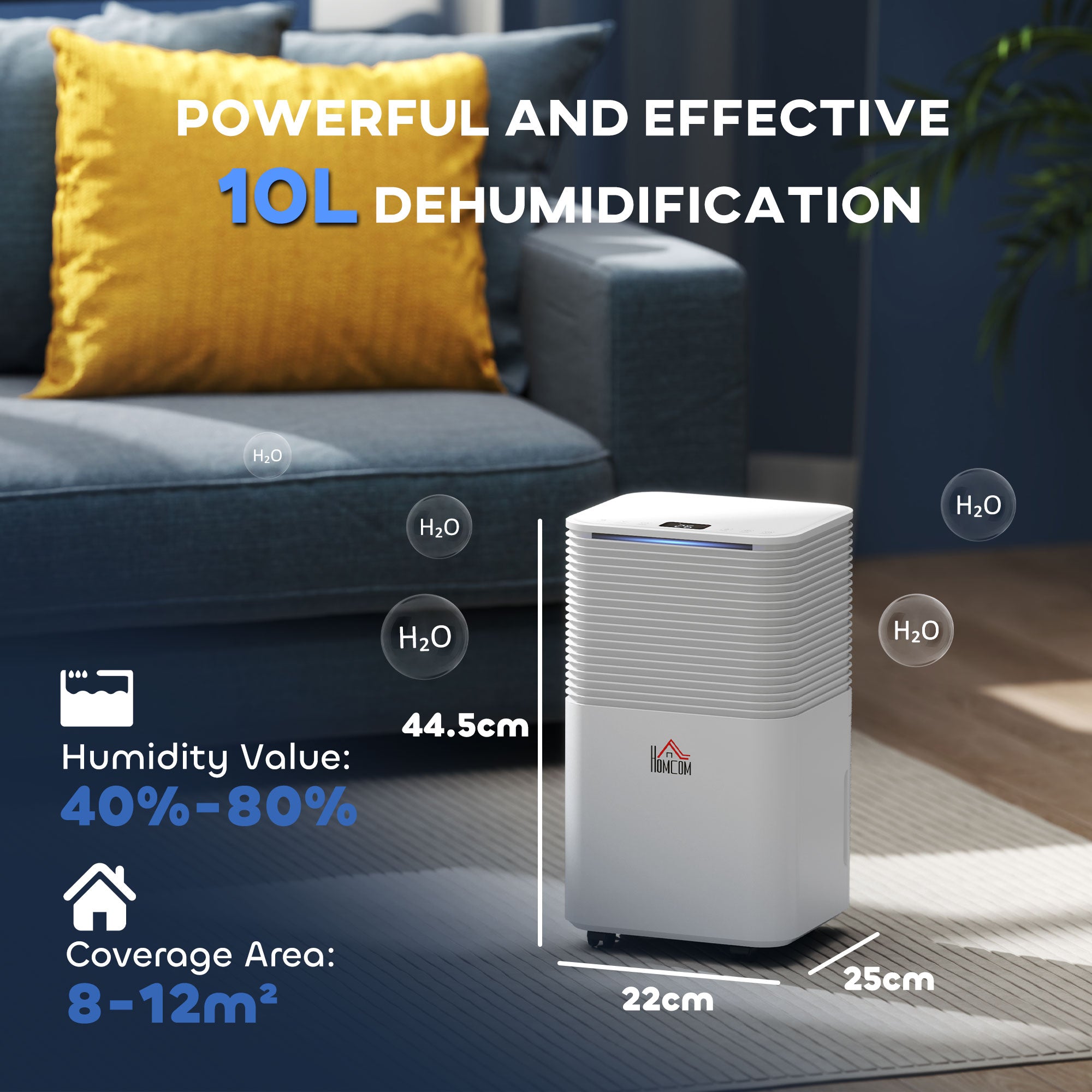 HOMCOM 10L/Day 2000ML Portable Quiet Dehumidifier for Home Laundry Room Bedroom Basement, Electric Moisture Air De-Humidifier with 3 Modes - North Peak Garden Furniture