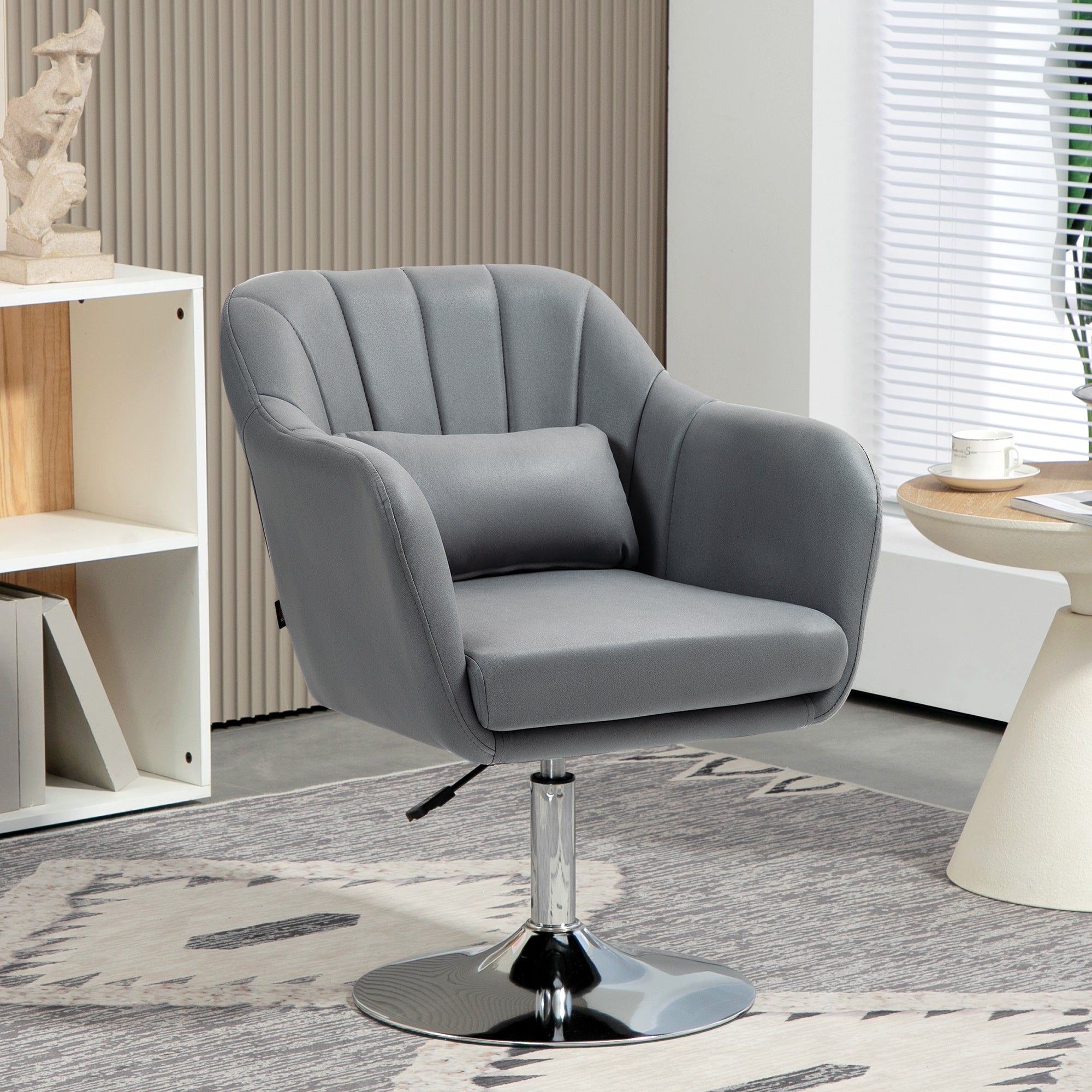 HOMCOM Swivel Microfibre Accent Chair for Living Room Contemporary Vanity Armchair with Adjustable Height Thick Cushion Lumbar Support Armrest for Bedroom Office Dark Grey - North Peak Garden Furniture