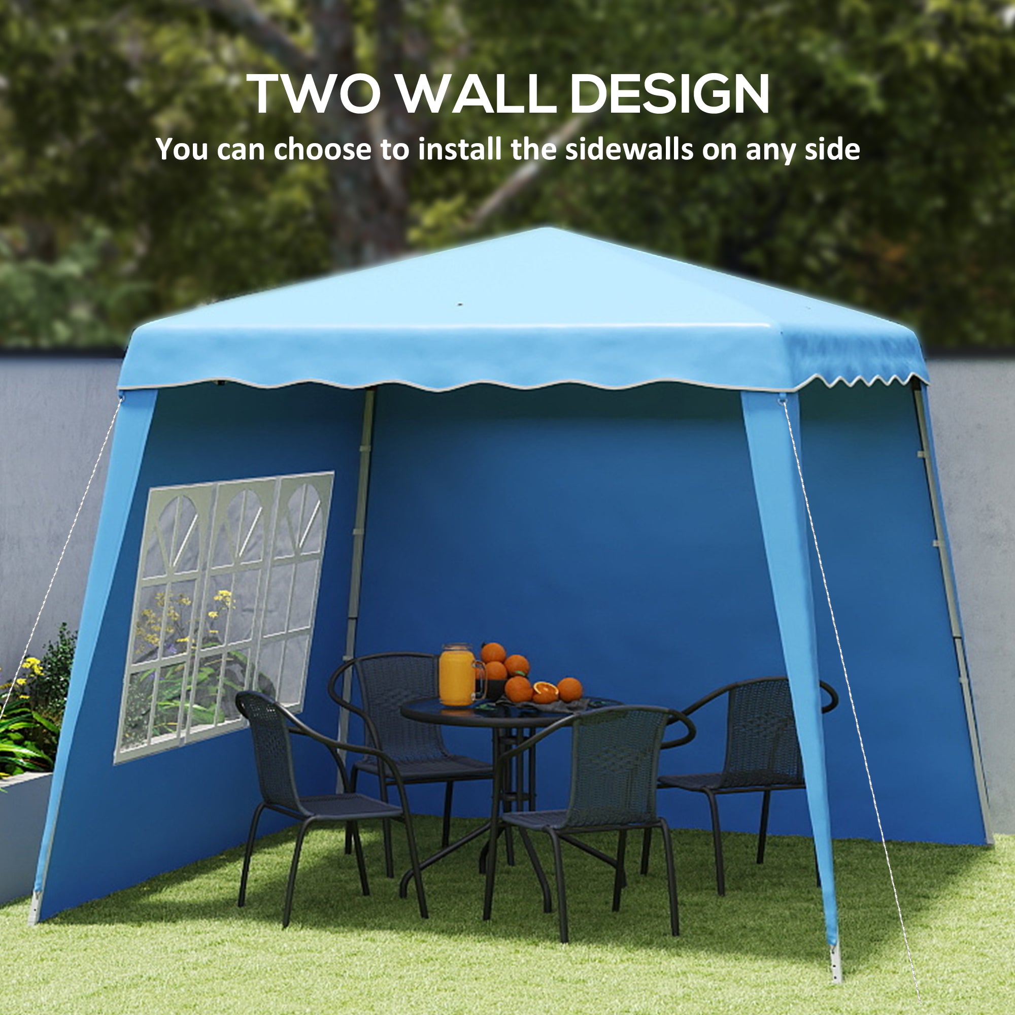 Outsunny 2.4 x 2.4m Two Wall Pop Up Gazebo - Blue - North Peak Garden Furniture