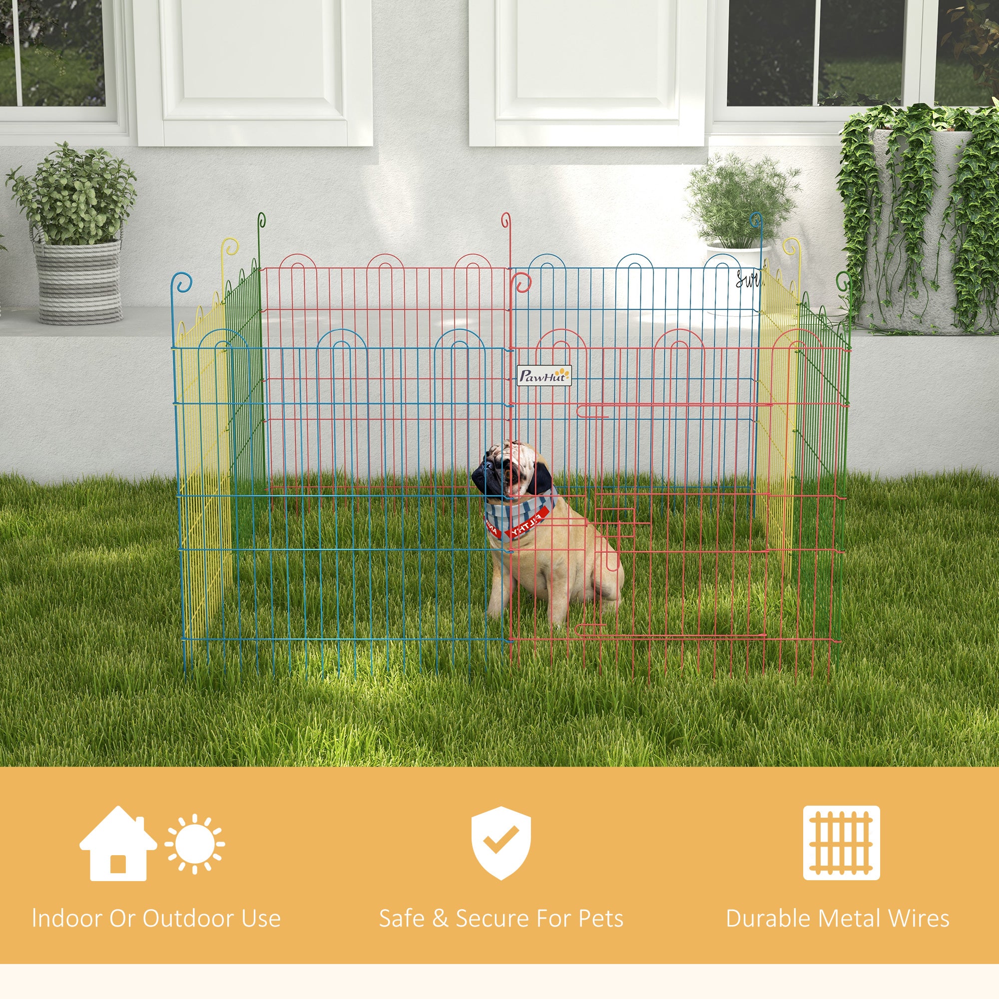 PawHut Pet Playpen Crate, with Eight Panels, Door, for Indoors and Outdoors, 60H x Φ156cm - North Peak Garden Furniture