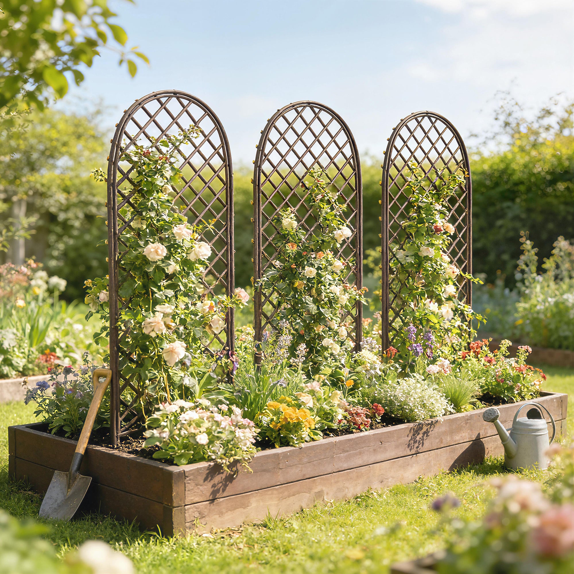 Outsunny Garden Arch, Garden Arbor with 8mm Wicker and Dome Top, Natural Wood Finish