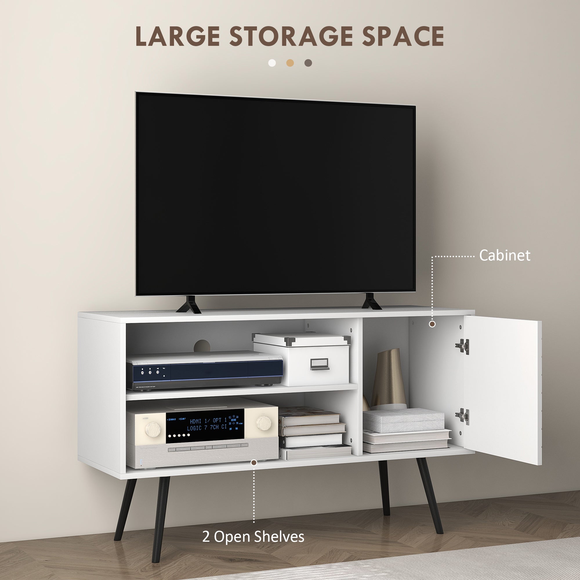 HOMCOM Duo Storage TV Unit, with Striped Door - White - North Peak Garden Furniture