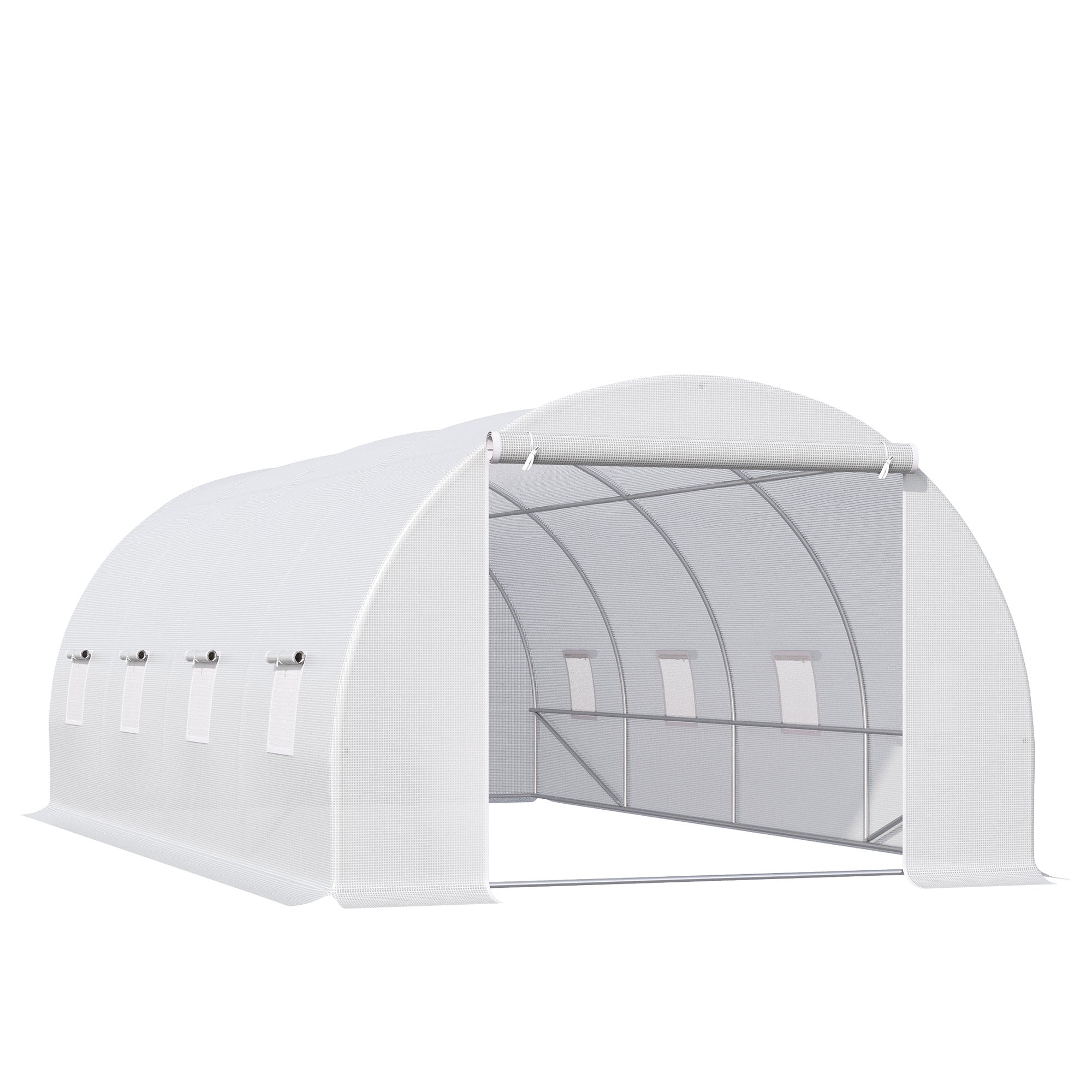 Outsunny 6 x 3 x 2 m Polytunnel Greenhouse, Walk in Polytunnel Tent with Metal Frame, Zippered Door and 8 Windows for Garden and Backyard, White - North Peak Garden Furniture