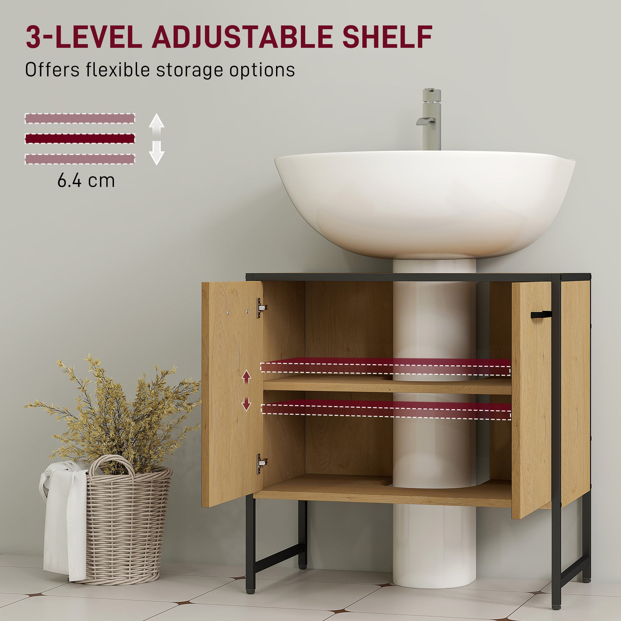 HOMCOM Bathroom Vanity Unit, Under Sink Storage Cabinet with Soft-Close Doors for Basin without or with Pedestal, Natural - North Peak Garden Furniture