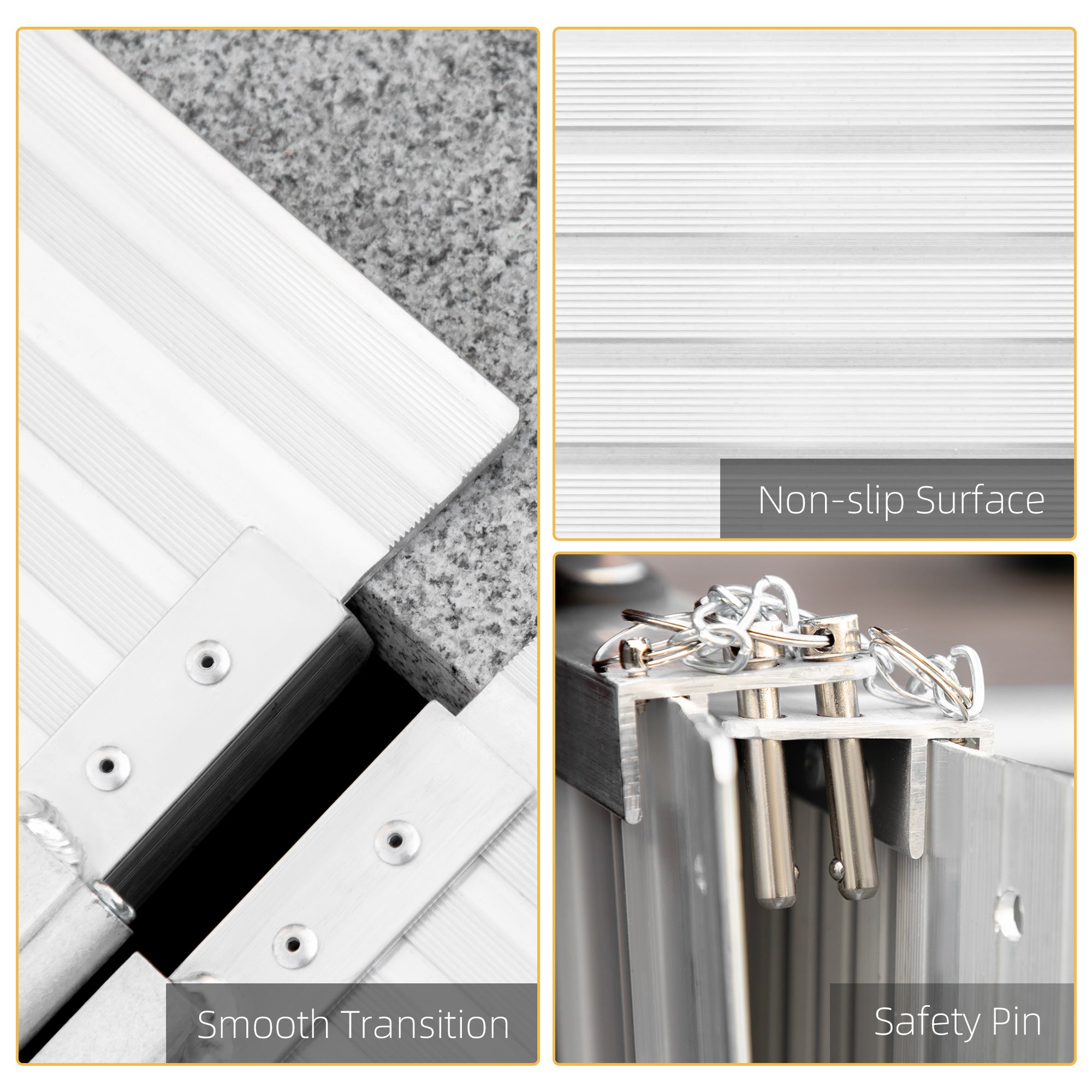 HOMCOM Textured Aluminum Folding Wheelchair Ramp, 183 x 72 cm Portable Threshold Ramp, for Scooter Steps Home Stairs Doorways - North Peak Garden Furniture