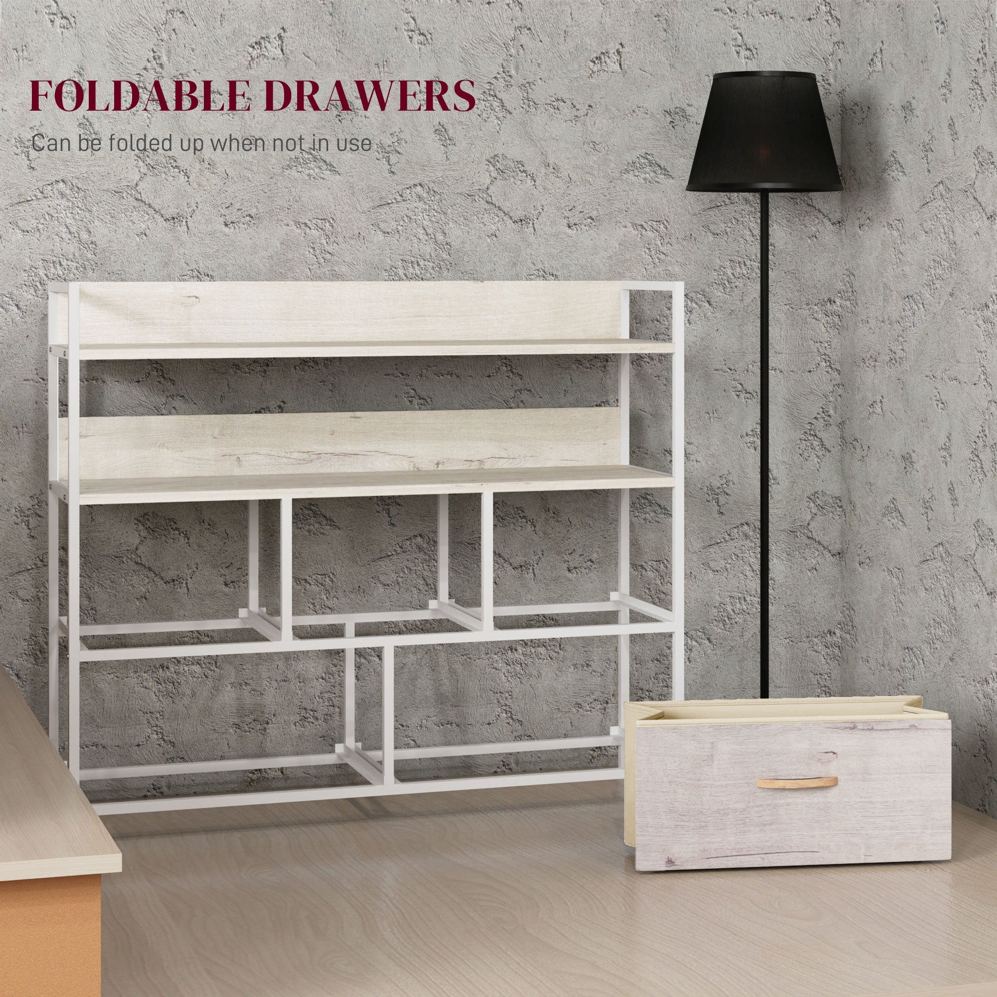 HOMCOM Rustic Chest of Five Fabric Drawers - Natural - North Peak Garden Furniture