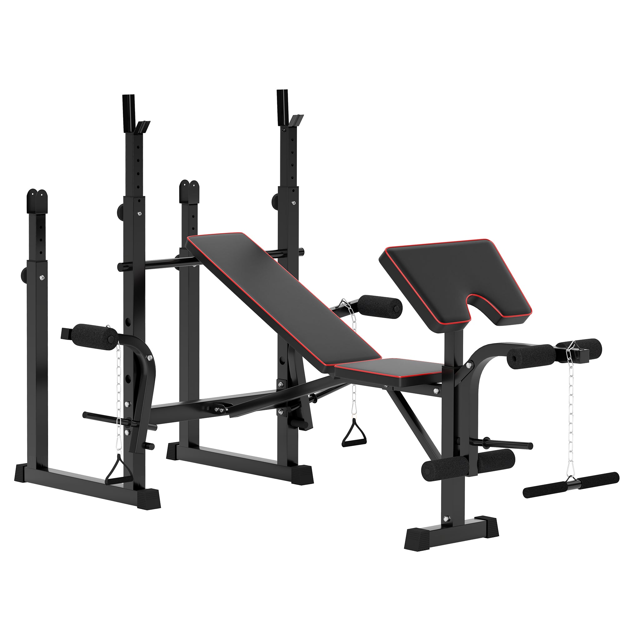 SPORTNOW Folding Weight Bench with Bench Press Rack, Preacher Curl Bench, Leg Curl Machine, Incline or Flat Workout Bench for Home Gym Strength Training Weight Lifting