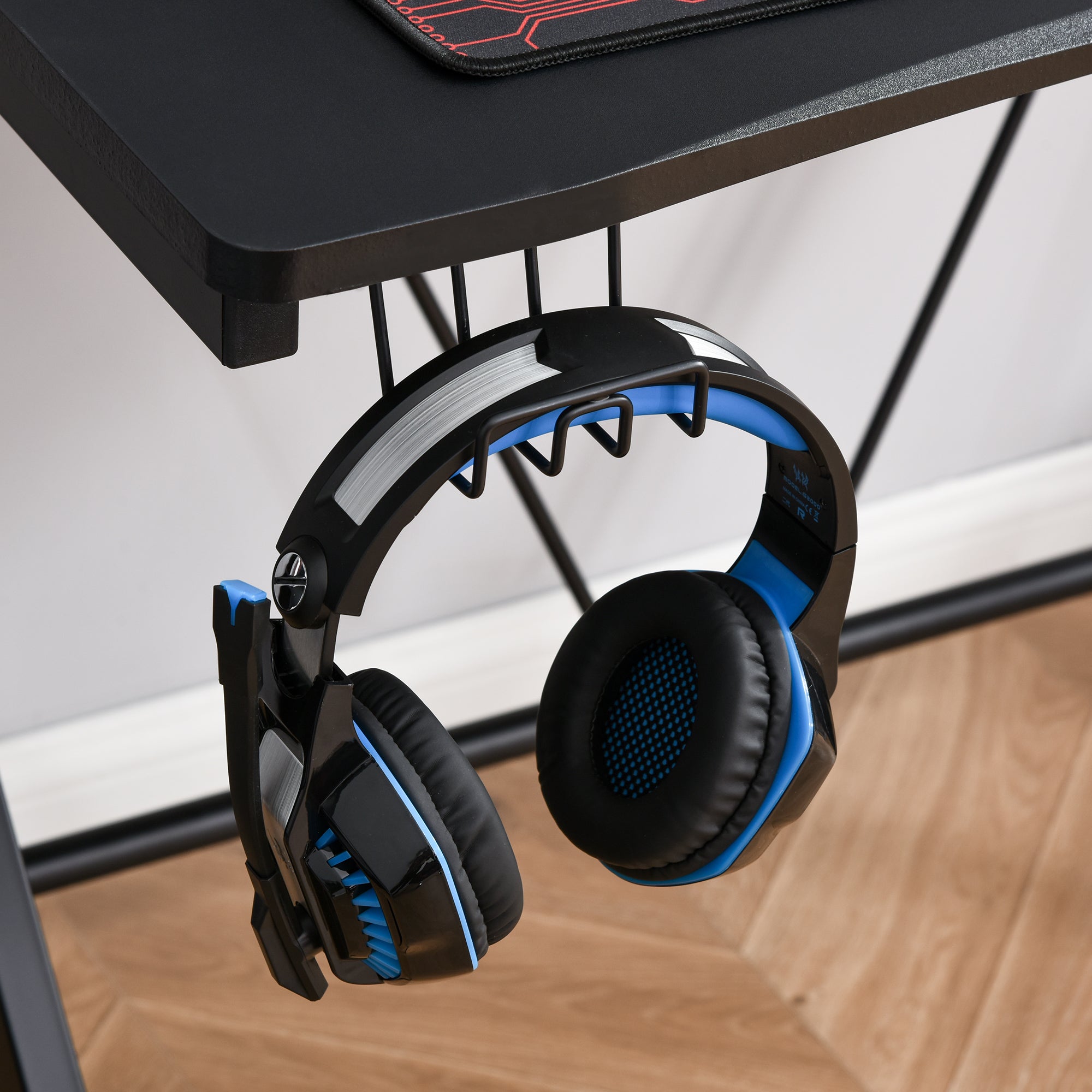 HOMCOM Gaming Desk, 108 x 66cm Computer Table Metal Frame with Cup Holder, Headphone Hook, Cable Hole, for Small Spaces, Black - North Peak Garden Furniture