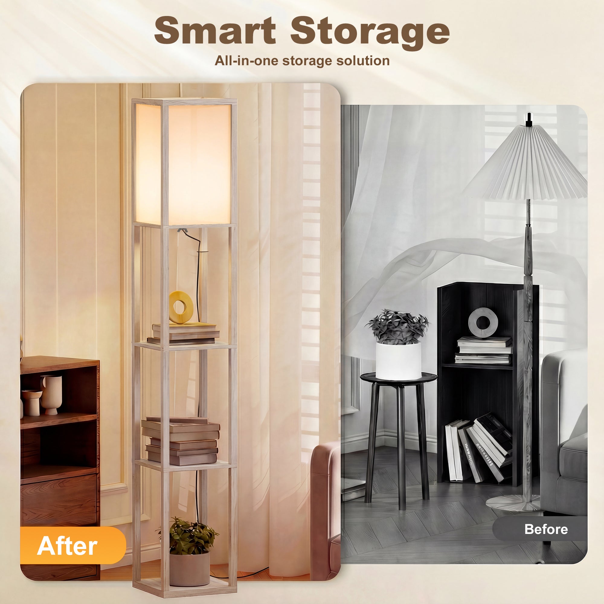 HOMCOM 3-Tier Floor Lamp, Floor Light with Storage Shelf, Reading Standing Lamp for Living Room, Bedroom, Kitchen, Dining Room, Office, Dorm, 160cm, Oak