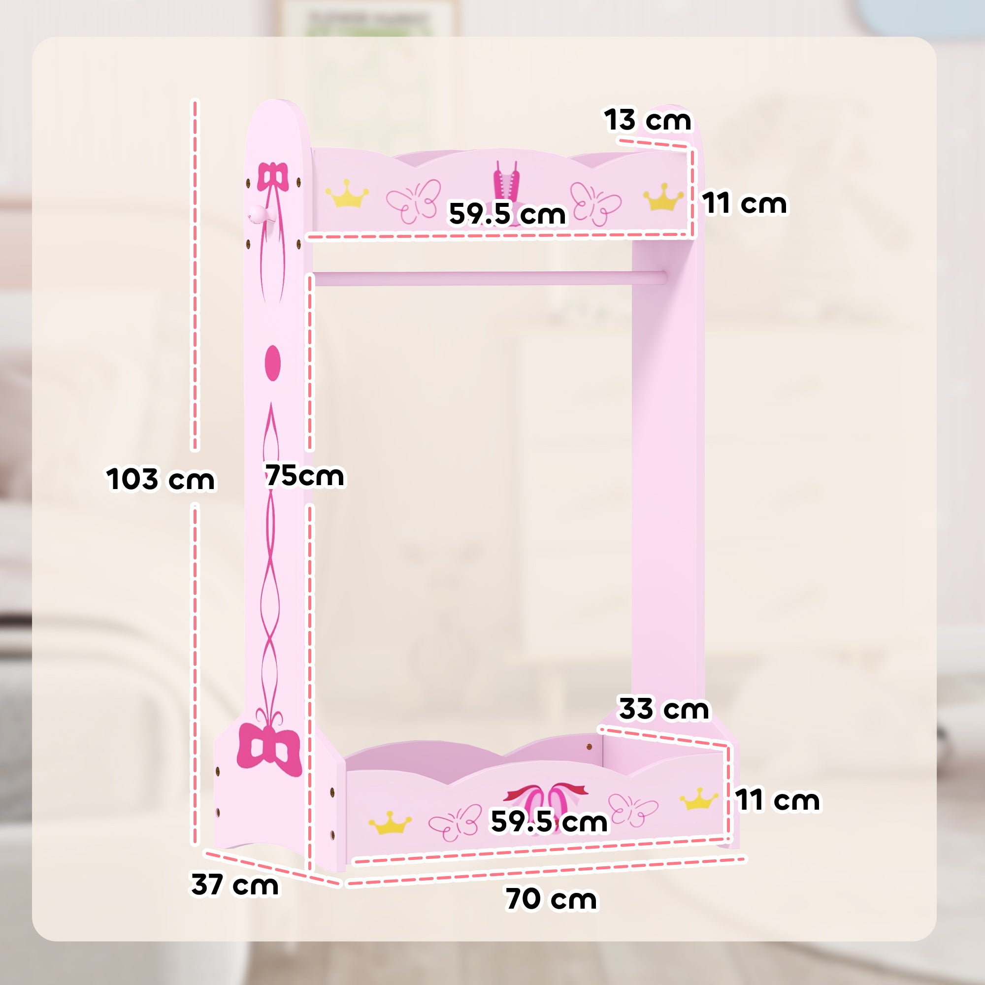 AIYAPLAY Kids Clothes Rail with 2 Storage Shelves for 3-8 Years Old, Pink