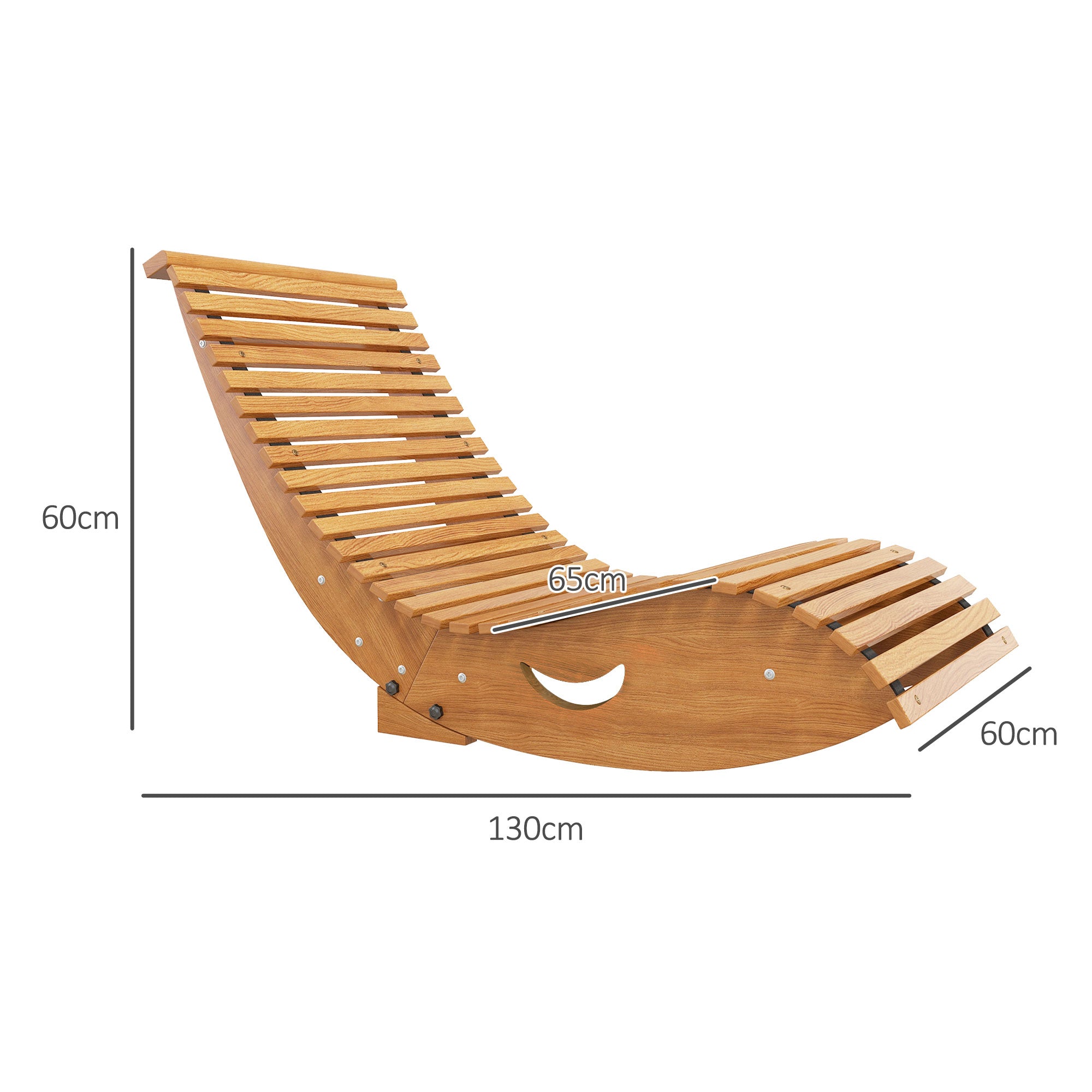 Outsunny Outdoor Rocking Chair w/ Slatted Seat, Wooden Rocking Chair, 130cm x 60cm x 60cm, Teak