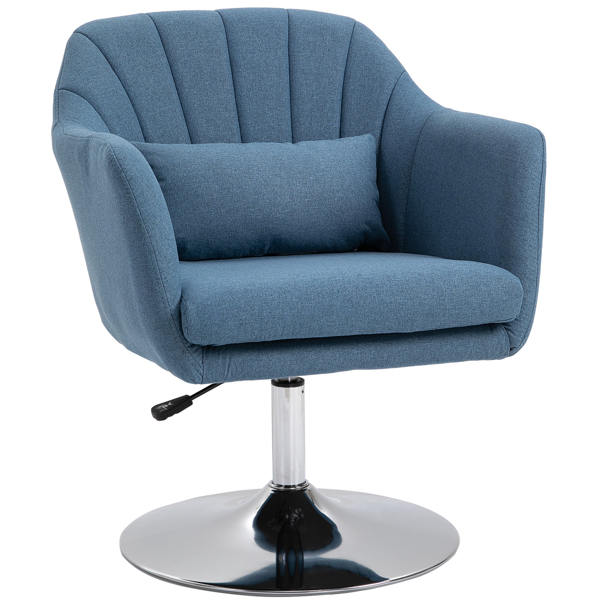 HOMCOM Swivel Linen Fabric Accent Chair for Living Room Contemporary Vanity Armchair with Adjustable Height Thick Cushion Lumbar Support Armrest for Bedroom Office Blue - North Peak Garden Furniture