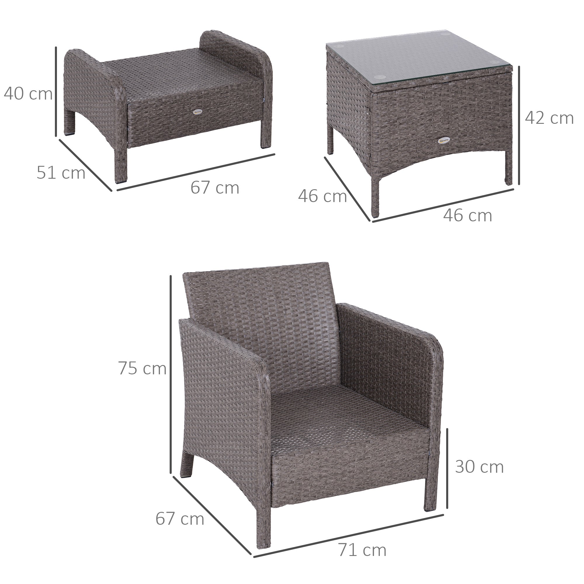 Outsunny 2-Seater Rattan Furniture Set, Steel Frame-Grey - North Peak Garden Furniture
