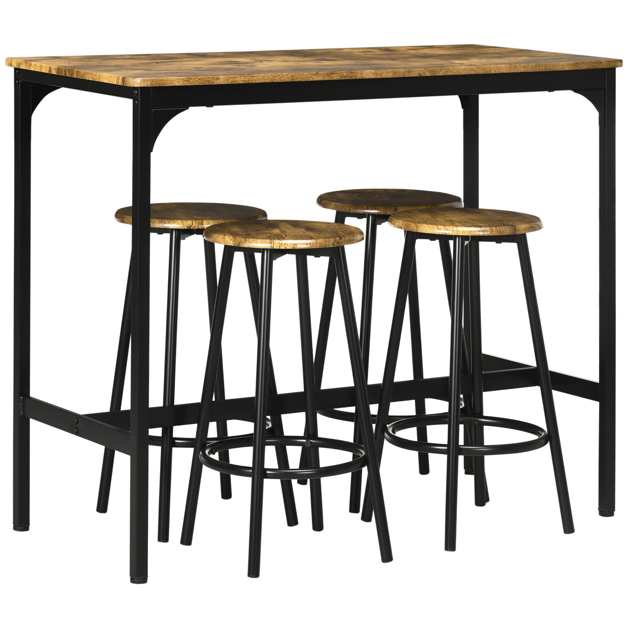 HOMCOM Five-Piece Industrial-Style Bar Table Set - Brown/Black - North Peak Garden Furniture