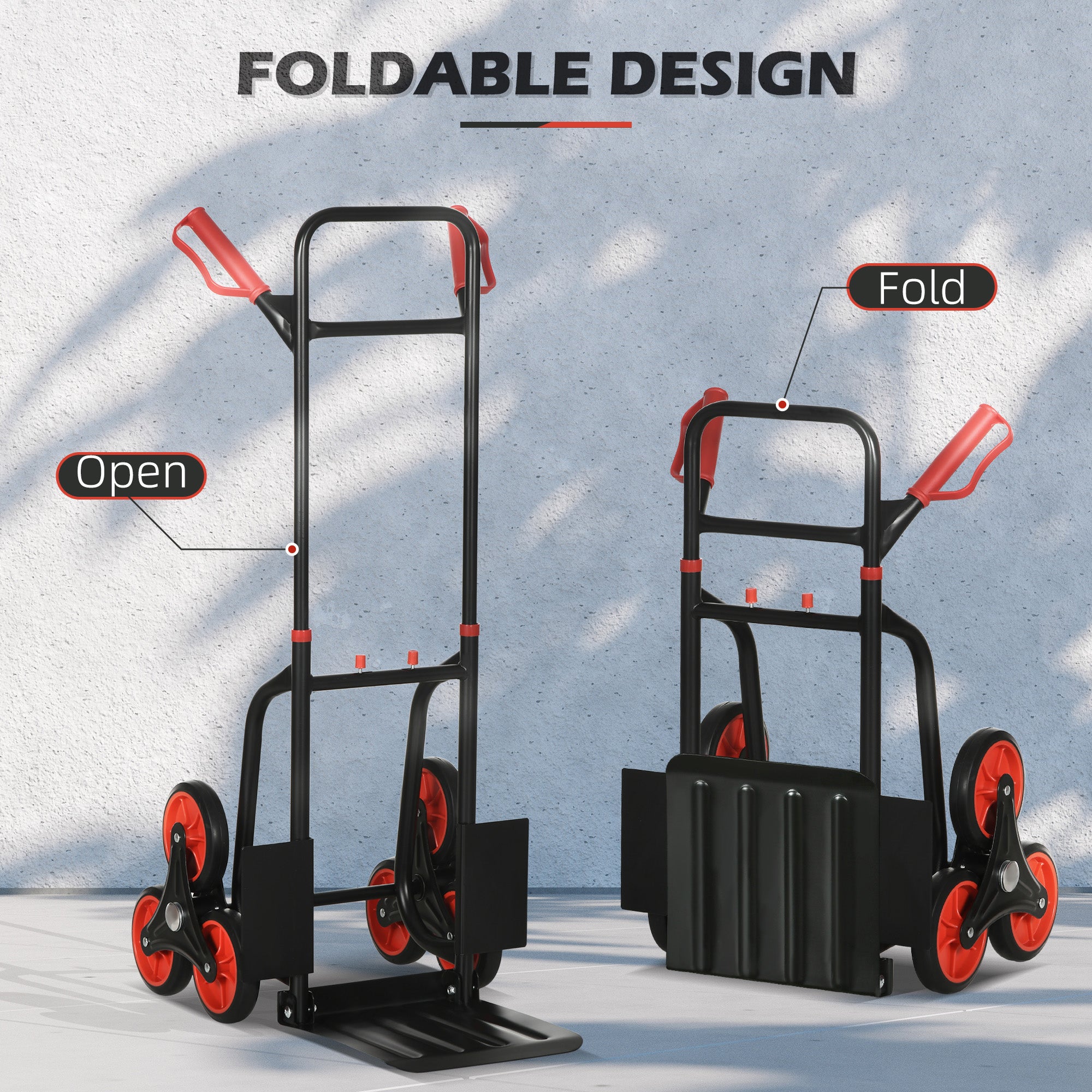 DURHAND Steel Climbing Stairs Trolley Hand Trucks 6-Wheels Foldable Load Cart 120kg - North Peak Garden Furniture
