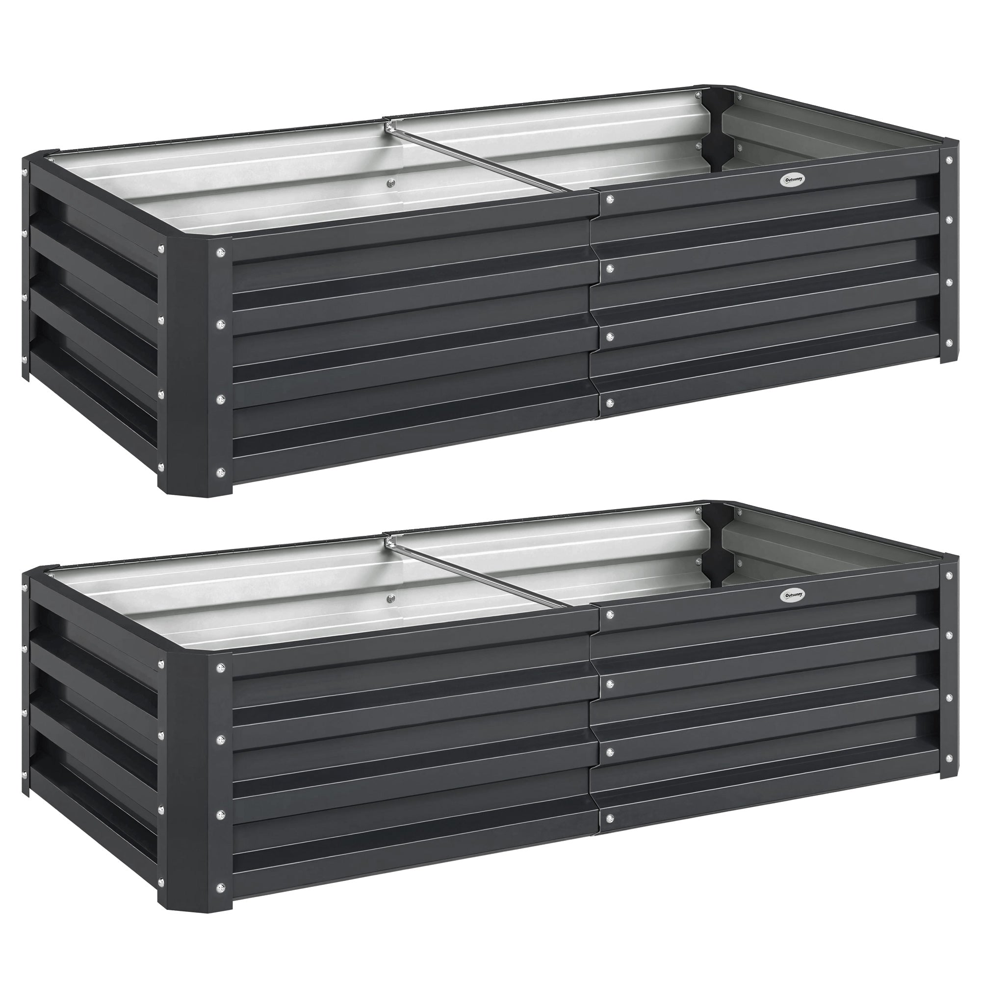 Outsunny Set of 2 Raised Beds for Garden, Galvanised Outdoor Planters for Herbs Vegetables, Use for Patio Balcony, Grey