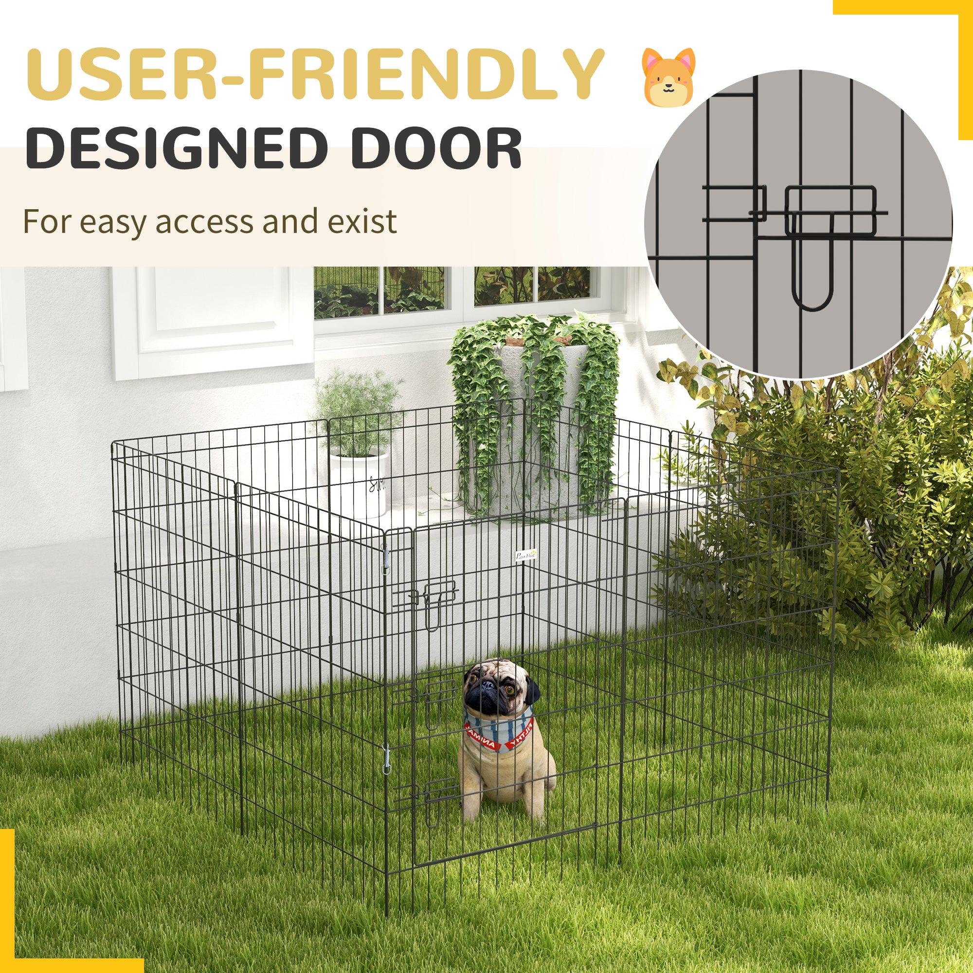 PawHut 8 Panel DIY Dog Pen with Door, for Dogs, Small Animals, Indoor/Outdoor Use, 91cm High - North Peak Garden Furniture