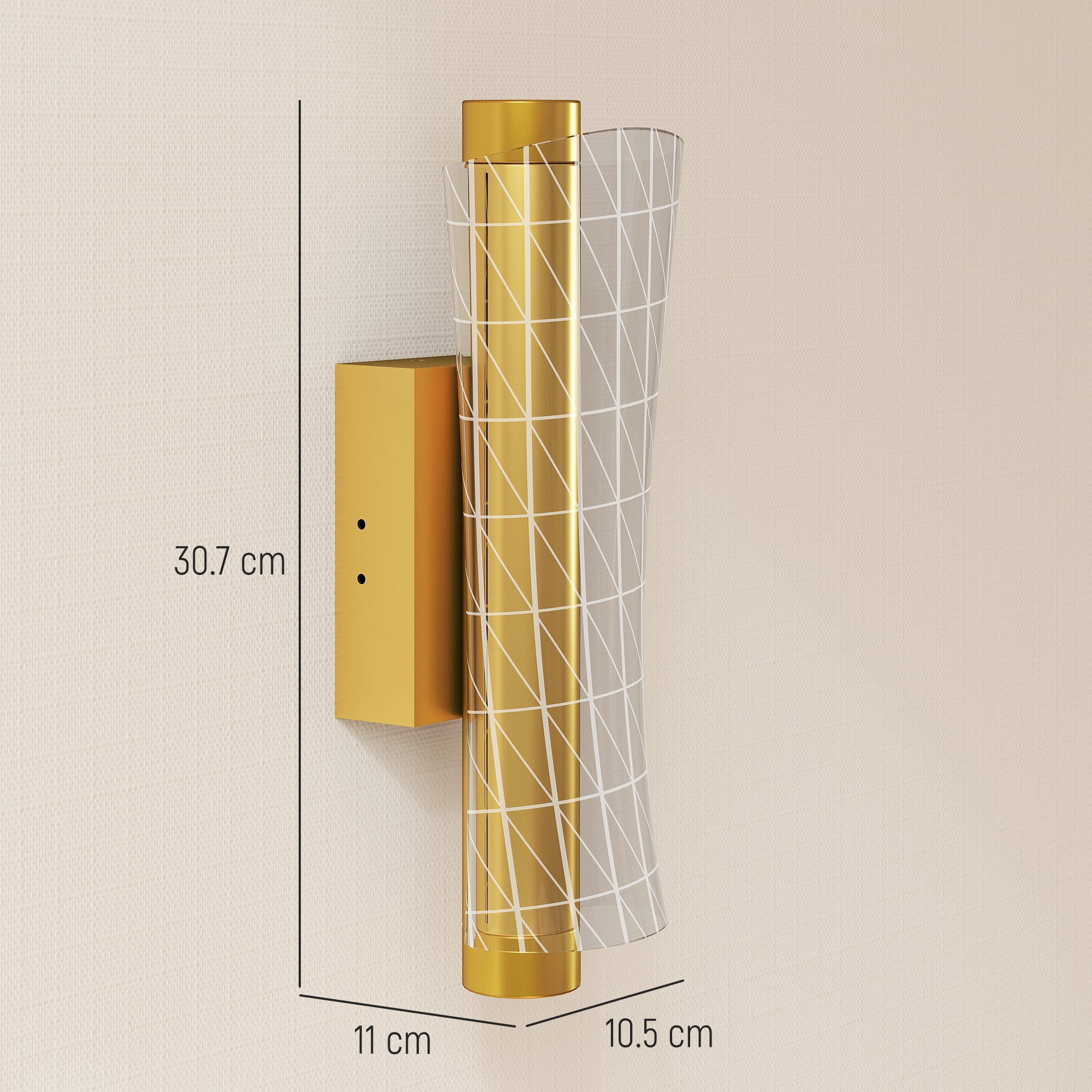 HOMCOM Led Wall Lamp 2 Pack, 9W Modern Indoor Geometric Mesh Wall Light, Colour Temperature Adjustable 3000K/4000K/6500K for Bedroom, Living Room, Hallway, Stairs, Gold Tone - North Peak Garden Furniture