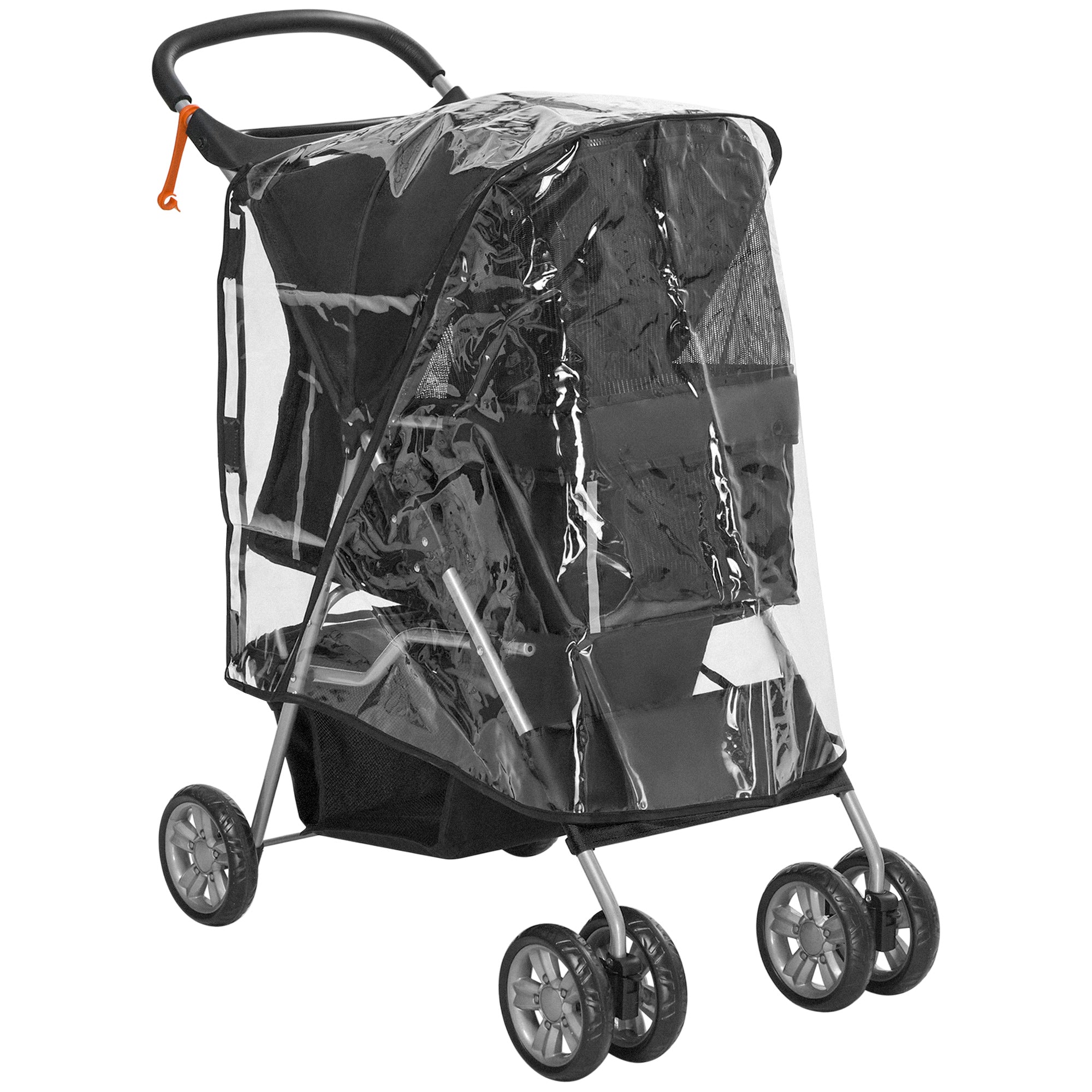 PawHut Pet Travel Stroller with Rain Cover, 4 Wheels Foldable Travel Carriage with Wheels Zipper Entry Cup Holder Storage Basket Black - North Peak Garden Furniture