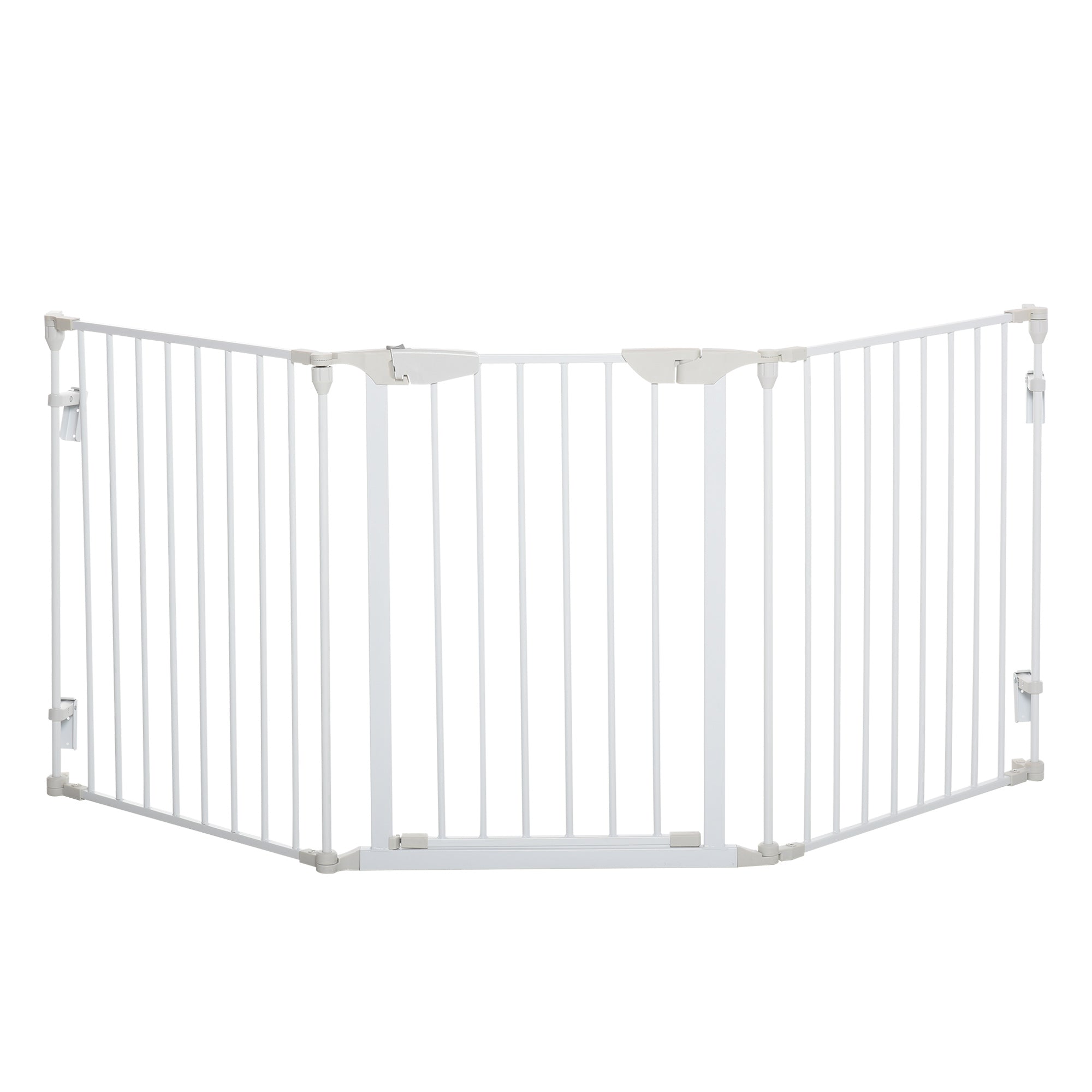 PawHut Pet Safety Gate, 3 Panels Playpen Fireplace, Metal Fence, Stair Barrier, Room Divider w/ Walk-Through Door - White - North Peak Garden Furniture