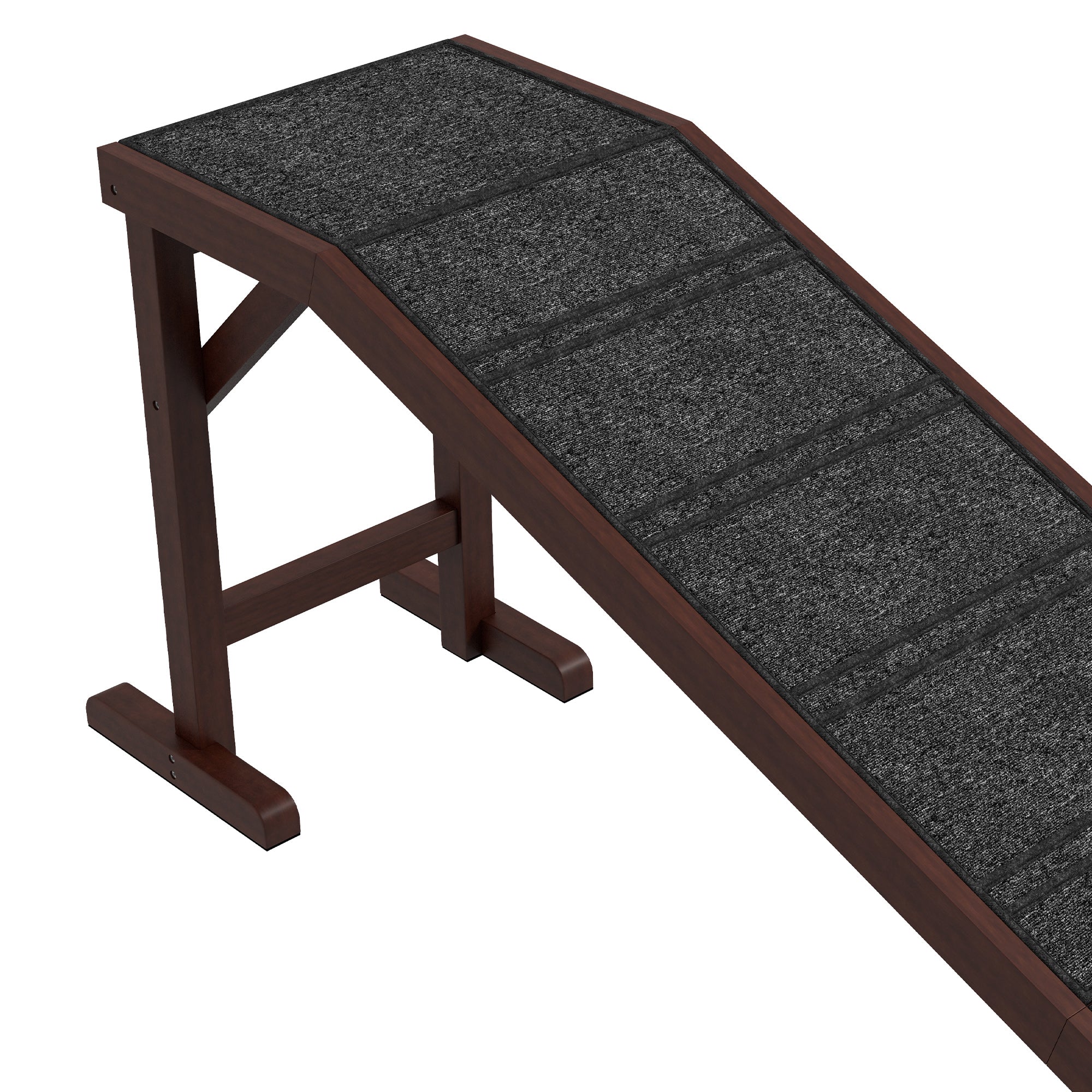 PawHut Pet Ramp for Dogs Cats Non-Slip Carpet Top Platform - Brown & Grey - North Peak Garden Furniture