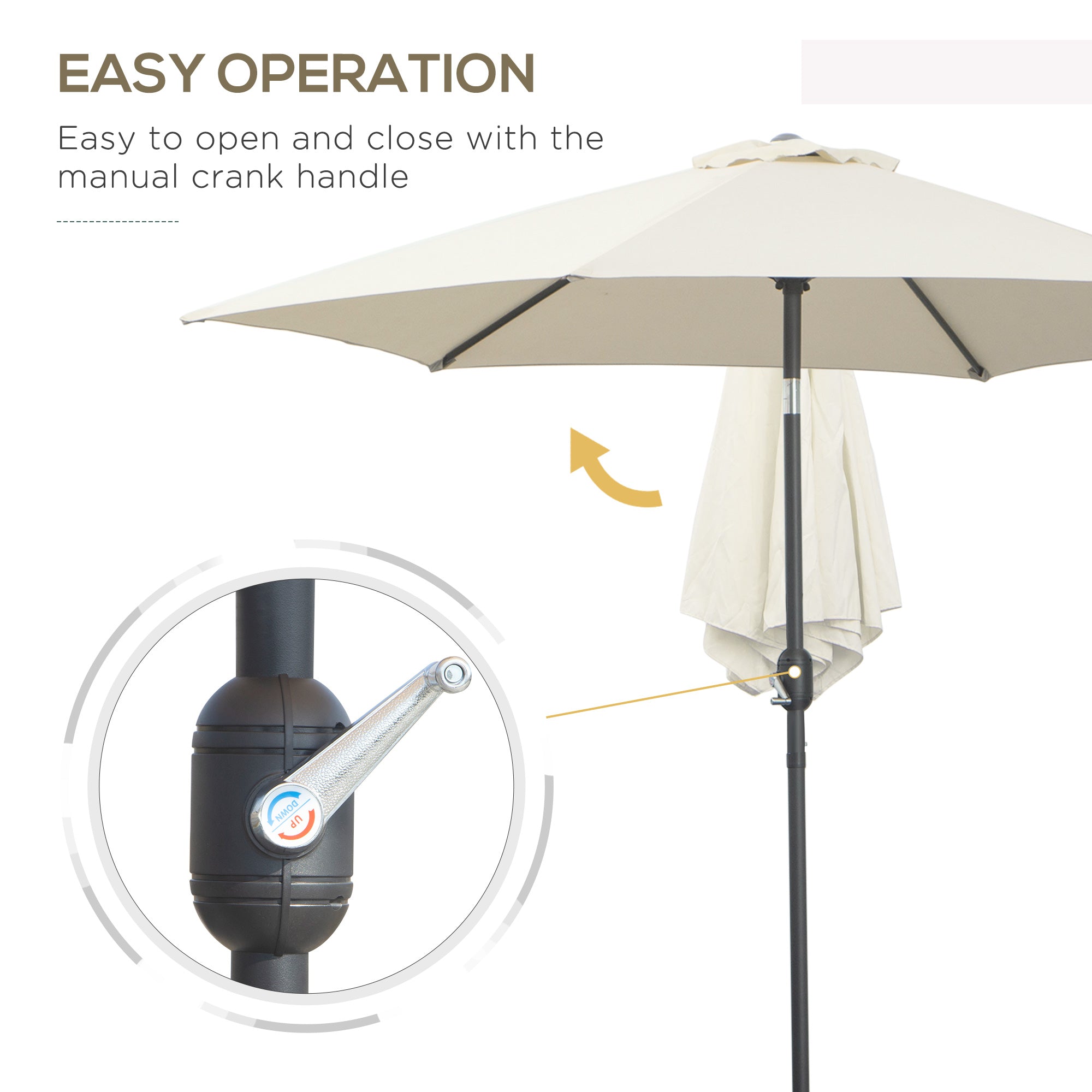 Outsunny2.6M Garden Parasol Umbrella with Tilt and Crank, Outdoor Sun Parasol Sunshade Shelter with Aluminium Frame, Grey - North Peak Garden Furniture