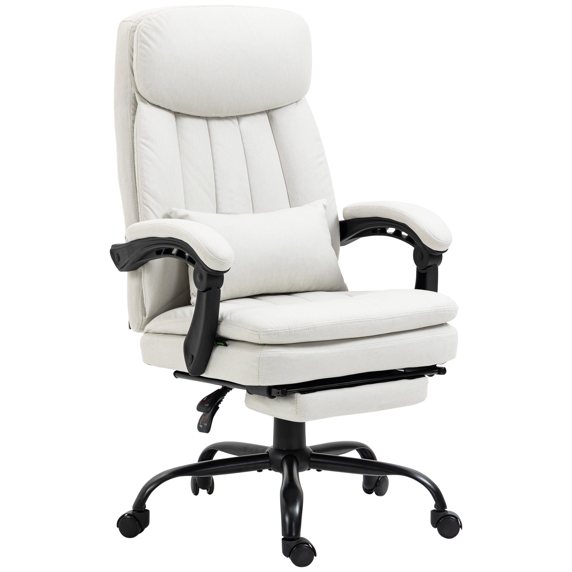 Vinsetto Office Chair, Ergonomic Desk Chair with 6-Point Vibration Massage and Lumbar Heating, Computer Chair with Lumbar Support Pillow, 155° Reclining Back and Footrest, Cream White