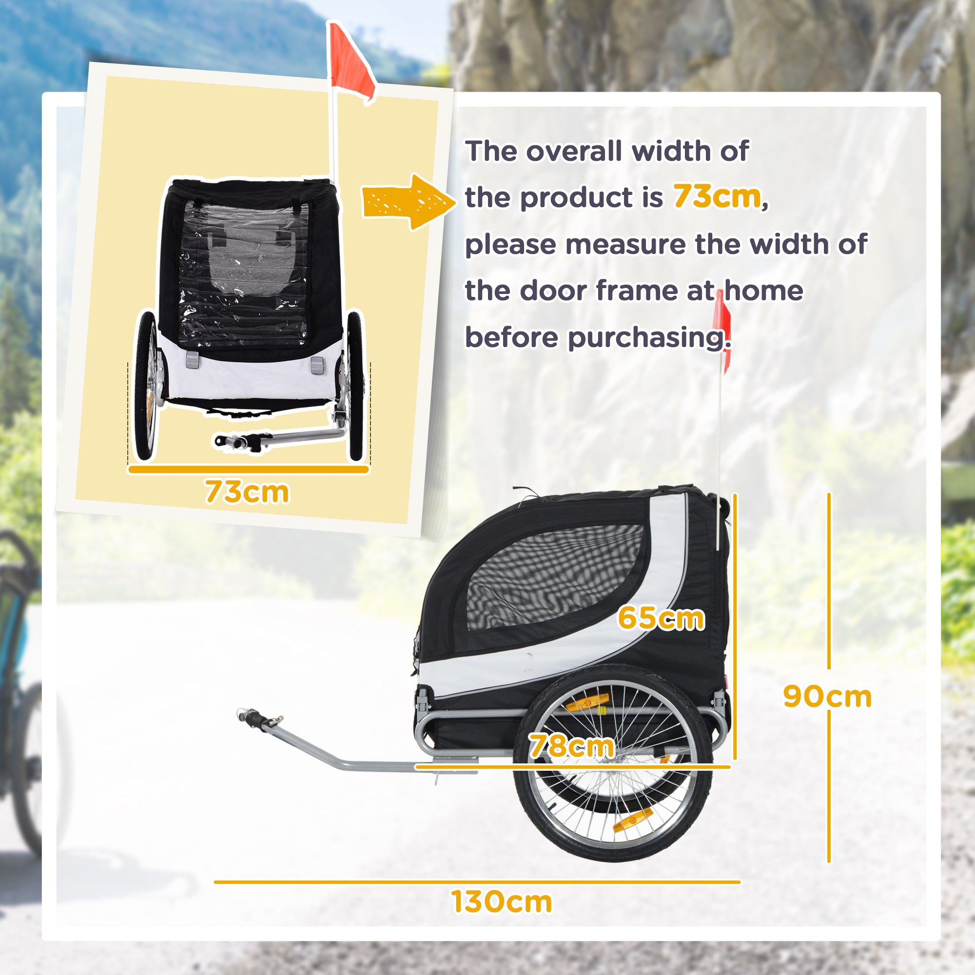 PawHut Steel Dog Bike Trailer Pet Cart Carrier for Bicycle Kit Water Resistant with Hitch Coupler Travel White and Black - North Peak Garden Furniture
