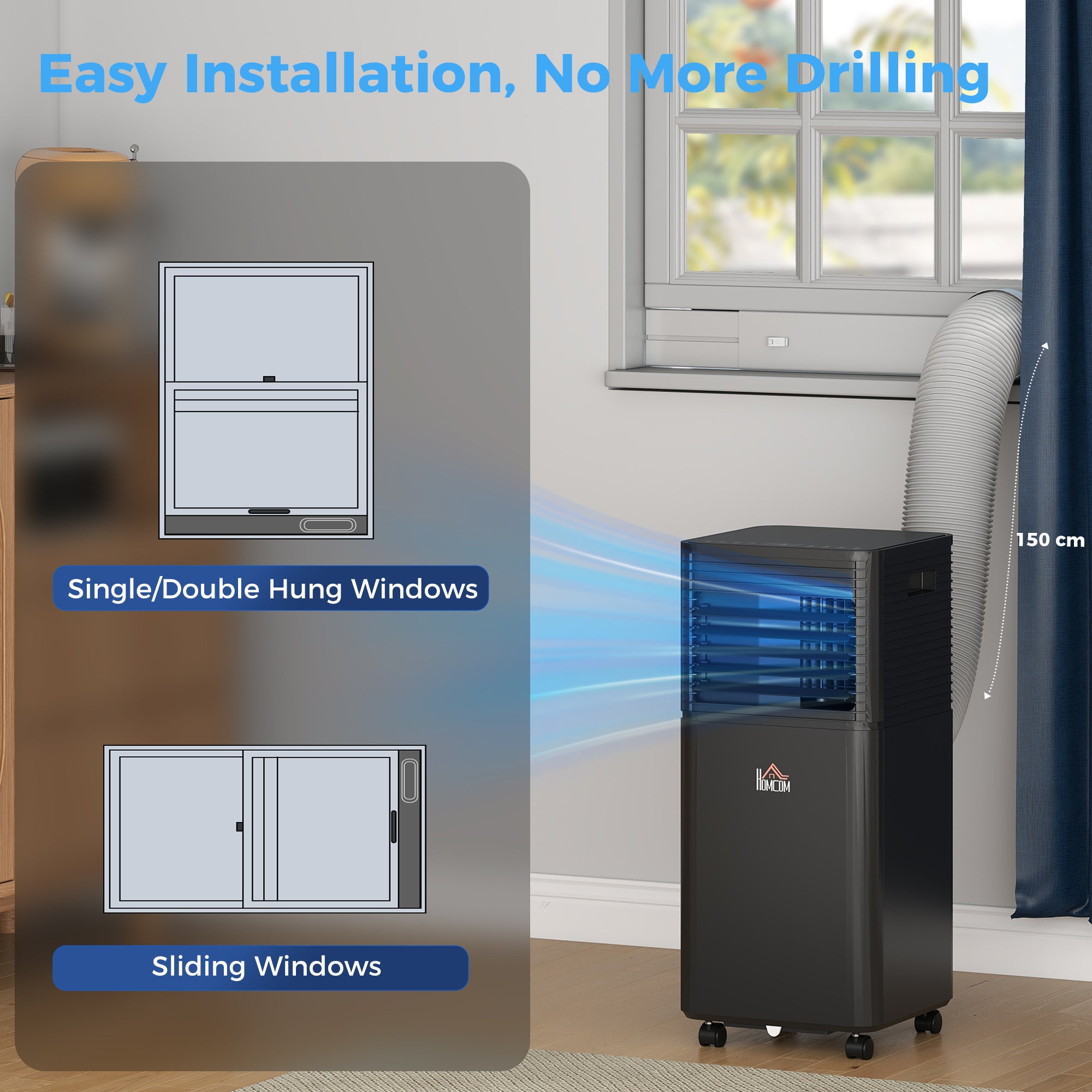 HOMCOM 8000 BTU 4-In-1 Portable Air Conditioner Unit Cooling Dehumidifying Ventilating  for Room up to 27m², with Fan, Remote, 24H Timer, Window Mount Kit, R290, A Energy Efficiency