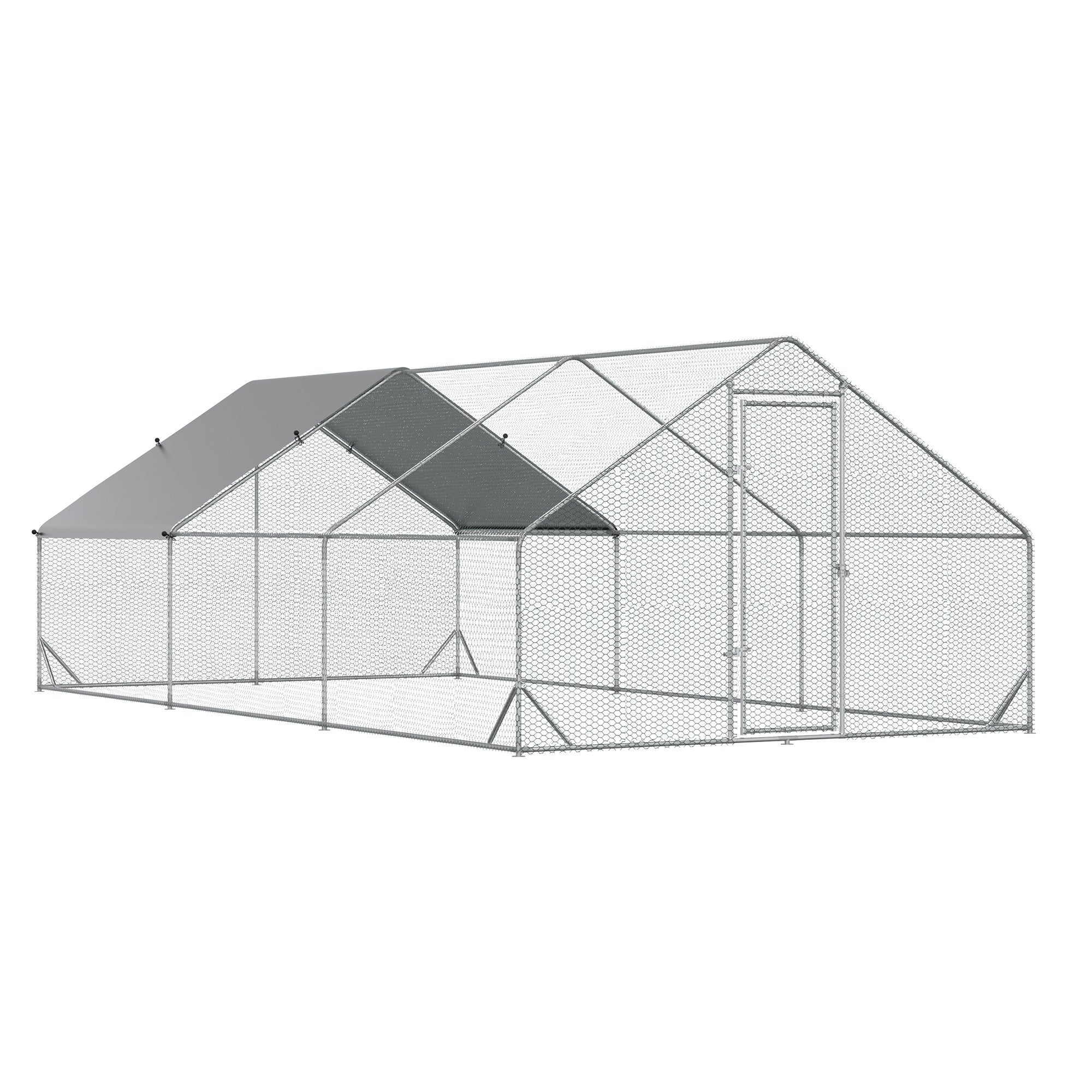 PawHut Galvanised Walk In Chicken Run w/ Cover 6 x 3 x 2m Silver - North Peak Garden Furniture