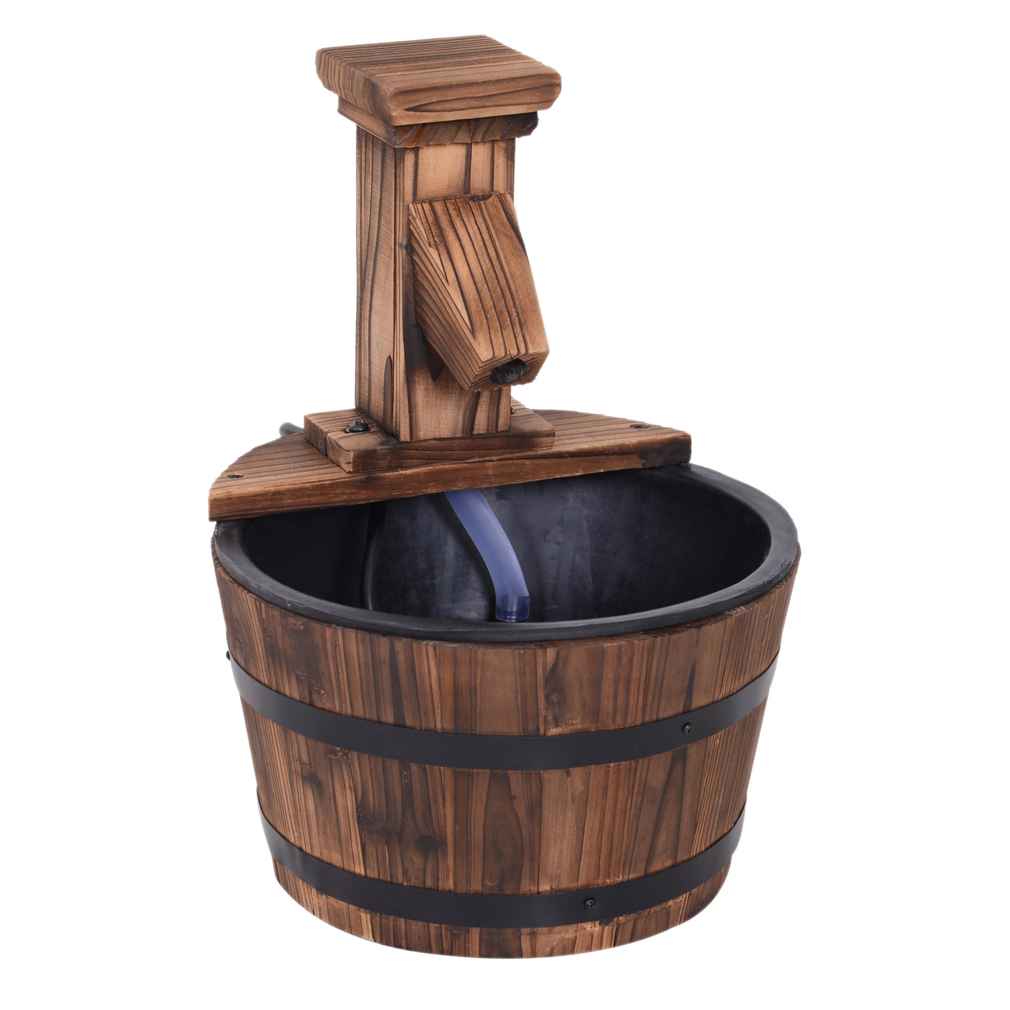 Outsunny Wood Barrel Patio Water Fountain Garden Decorative Ornament Water Feature with Electric Pump